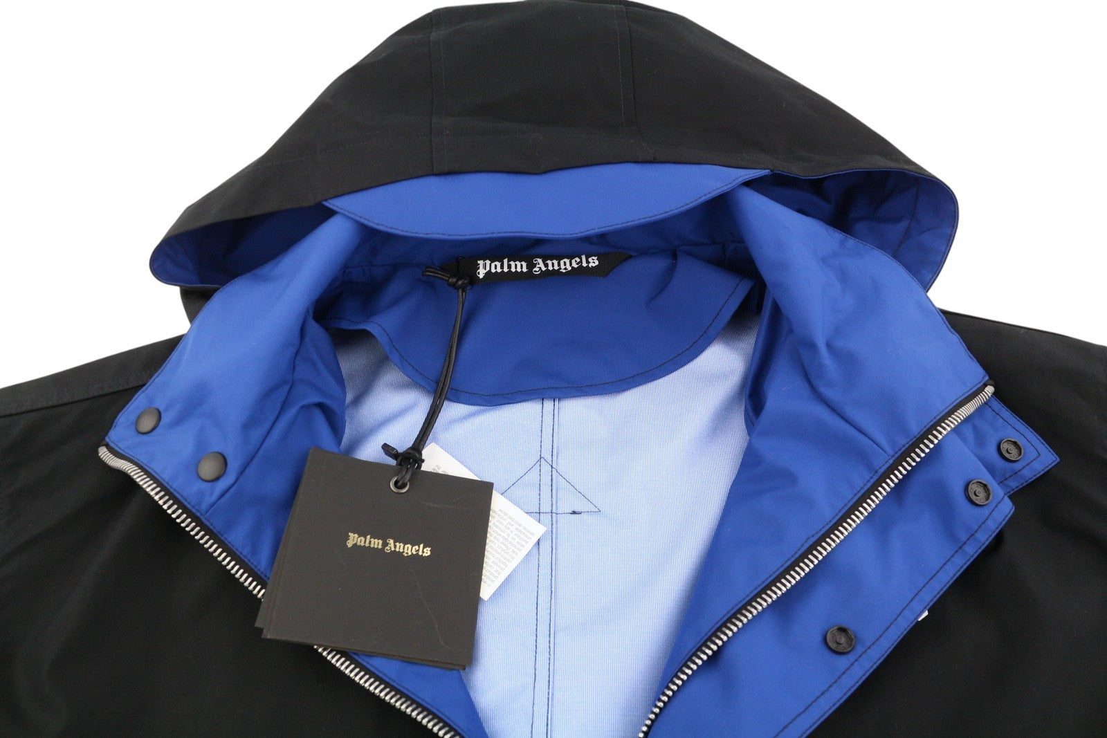 PALM ANGELS Men Jacket S Blue Overcoat Drawstring Waist Hooded Oversized RRP1250