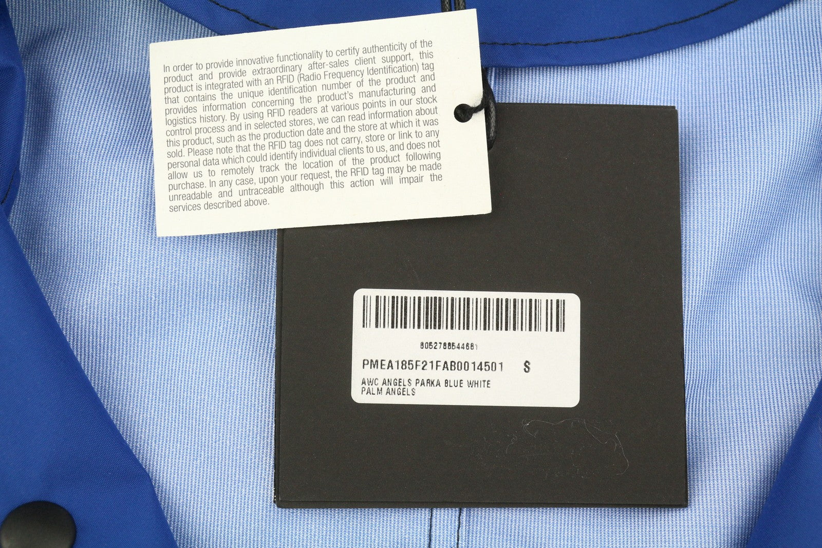 PALM ANGELS Men Jacket S Blue Overcoat Drawstring Waist Hooded Oversized RRP1250