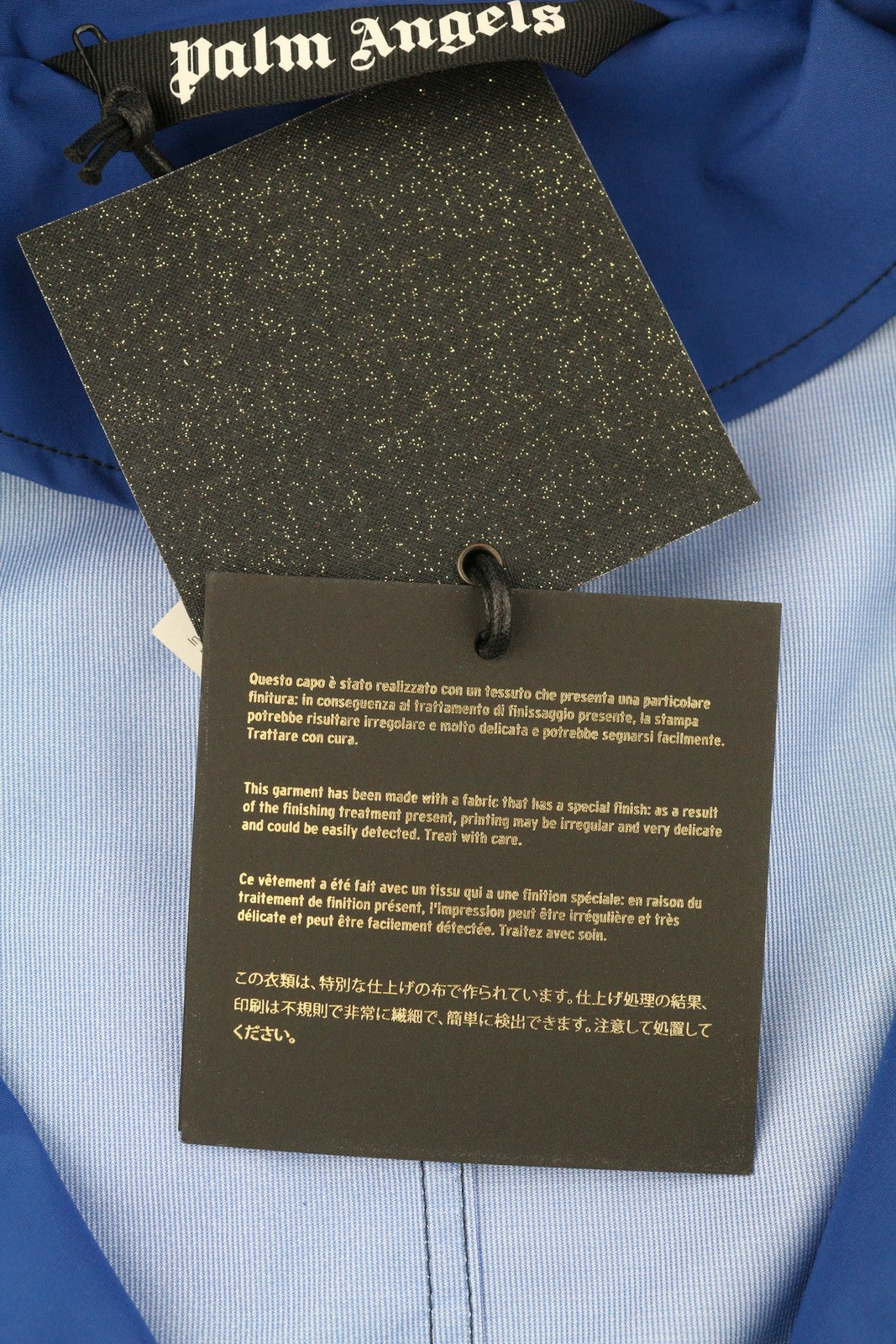 PALM ANGELS Men Jacket S Blue Overcoat Drawstring Waist Hooded Oversized RRP1250