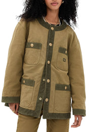 R13 Cord Trimmed Chore Women Jacket S Dusky Tan Canvas Oversized FW25 RRP1699