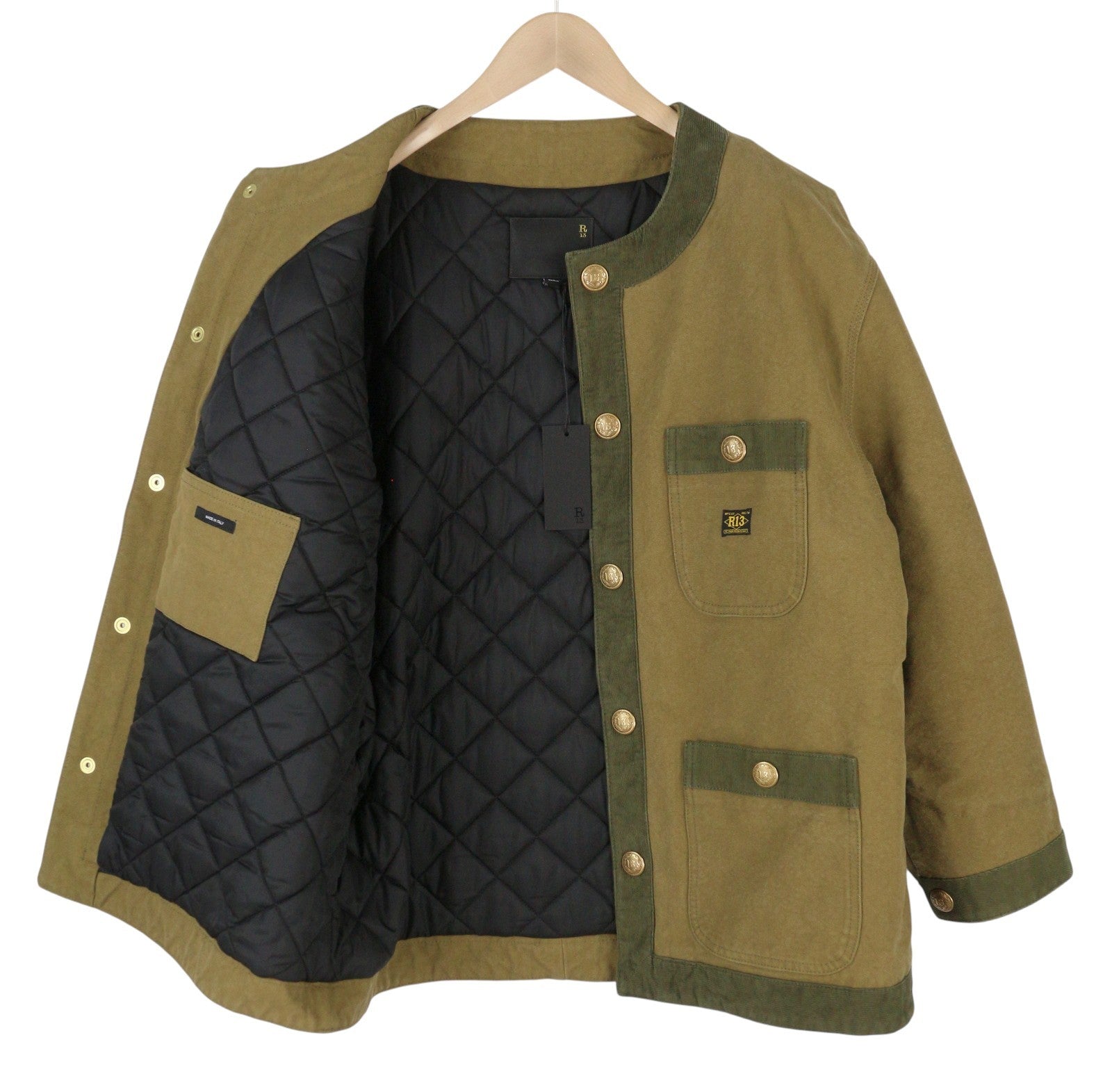 R13 Cord Trimmed Chore Women Jacket S Dusky Tan Canvas Oversized FW25 RRP1699