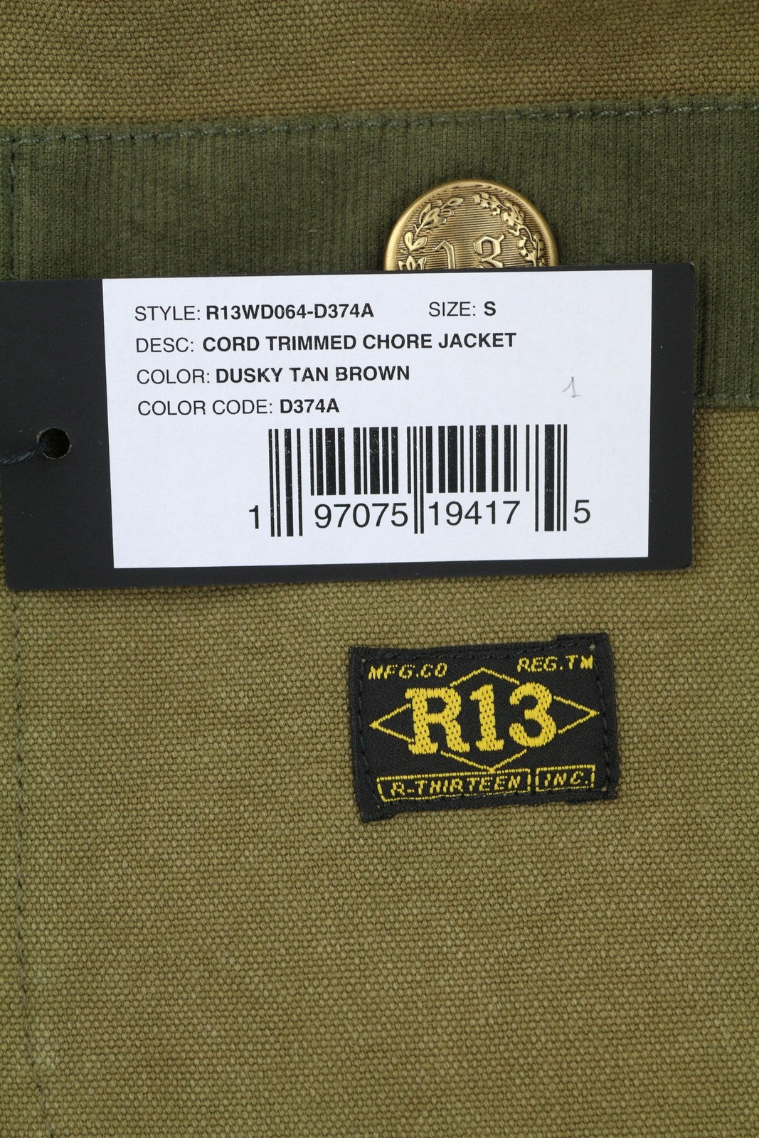 R13 Cord Trimmed Chore Women Jacket S Dusky Tan Canvas Oversized FW25 RRP1699