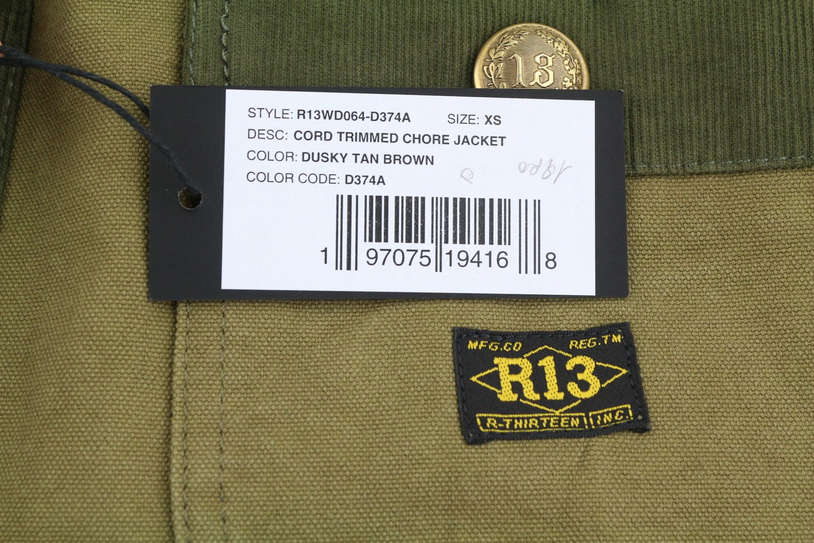 R13 Cord Trimmed Chore Women Jacket XS Dusky Tan Canvas Oversized FW25 RRP1699