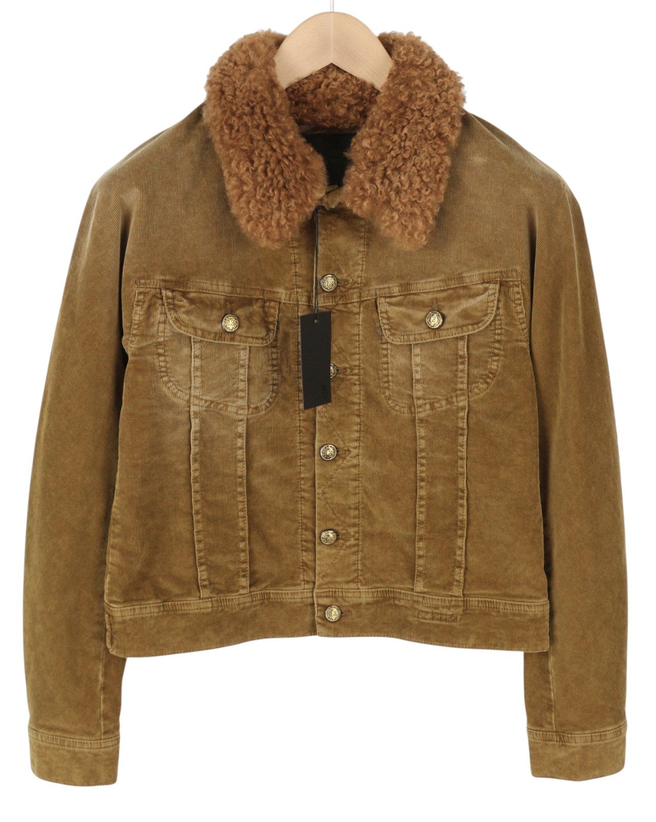 R13 Skinny Trucker Women Jacket M Golden Brown Stretch Cord Button FW25 RRP1199