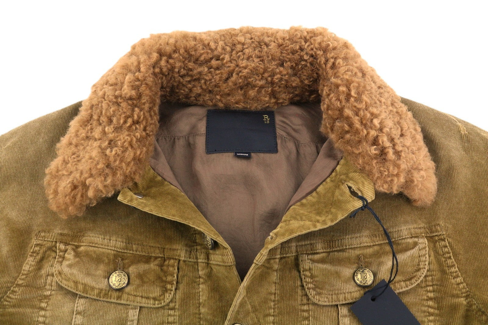 R13 Skinny Trucker Women Jacket M Golden Brown Stretch Cord Button FW25 RRP1199