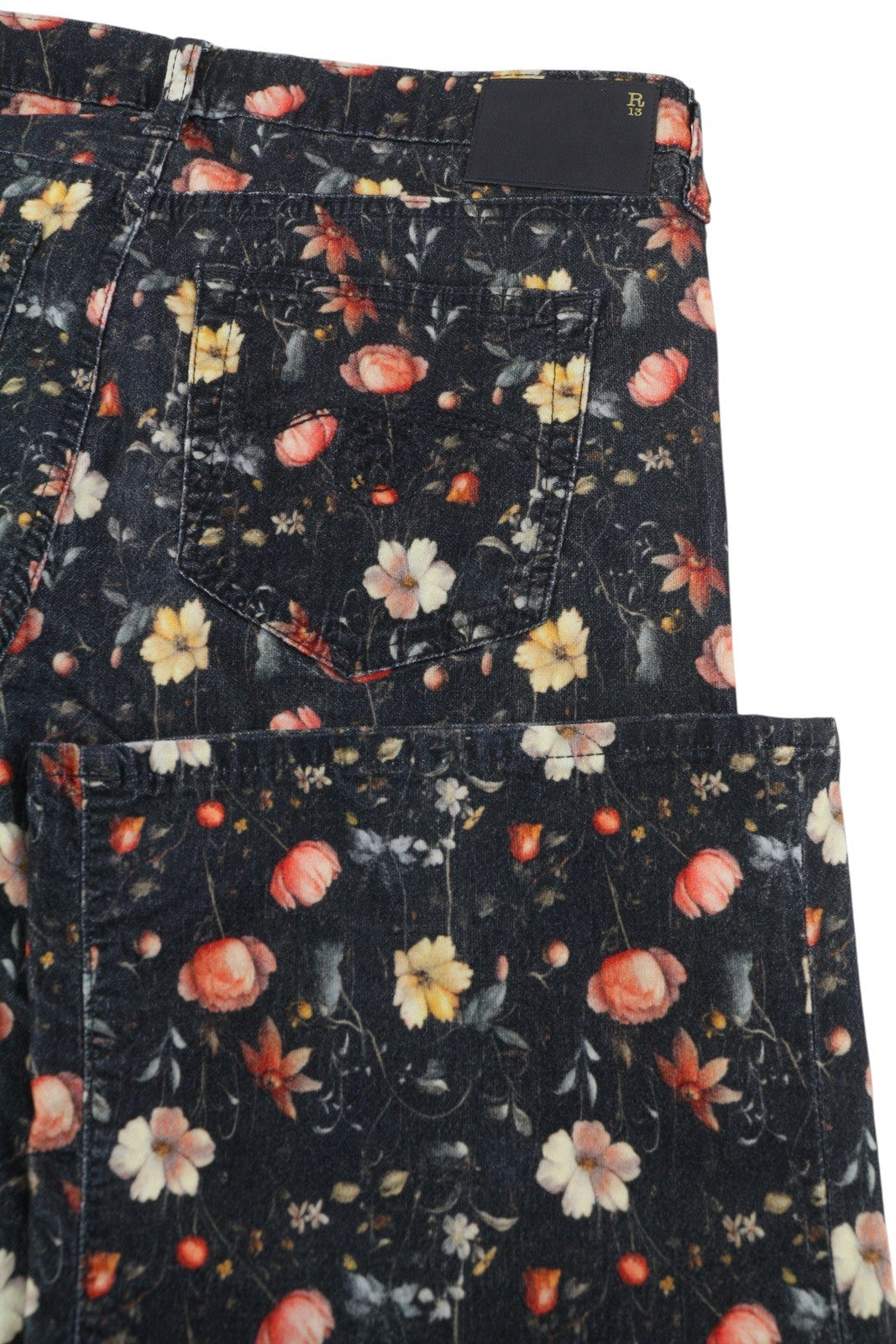 R13 Boy Flare Women Jeans 30 Lunar Petal Velveteen Floral Print FW25 RRP799