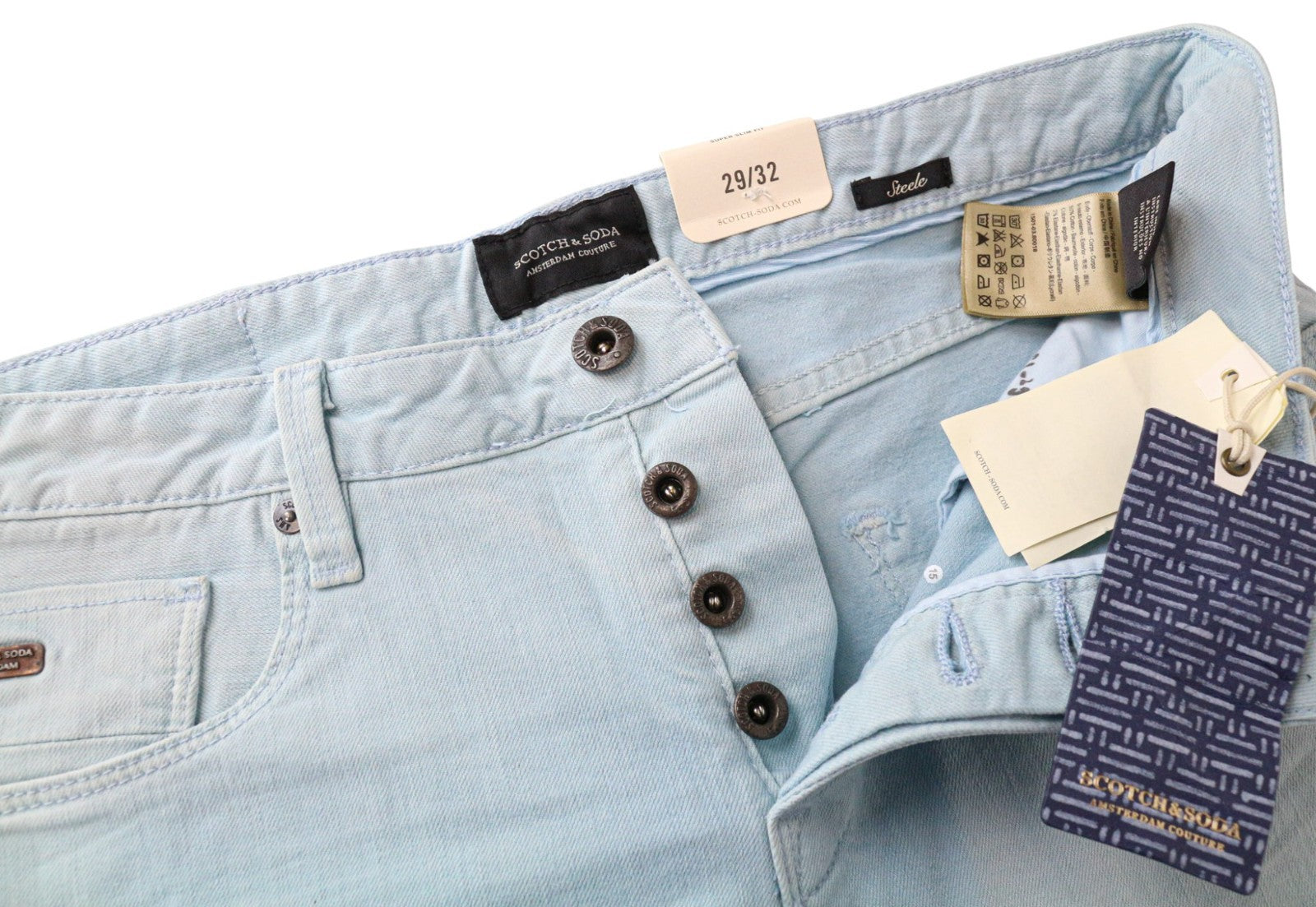 SCOTCH & SODA Steele Men's W29/L32 Blue Cotton Stretch Slim Trousers Casual