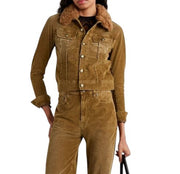 R13 Skinny Trucker Women Jacket S Golden Brown Stretch Cord Button FW25 RRP1199