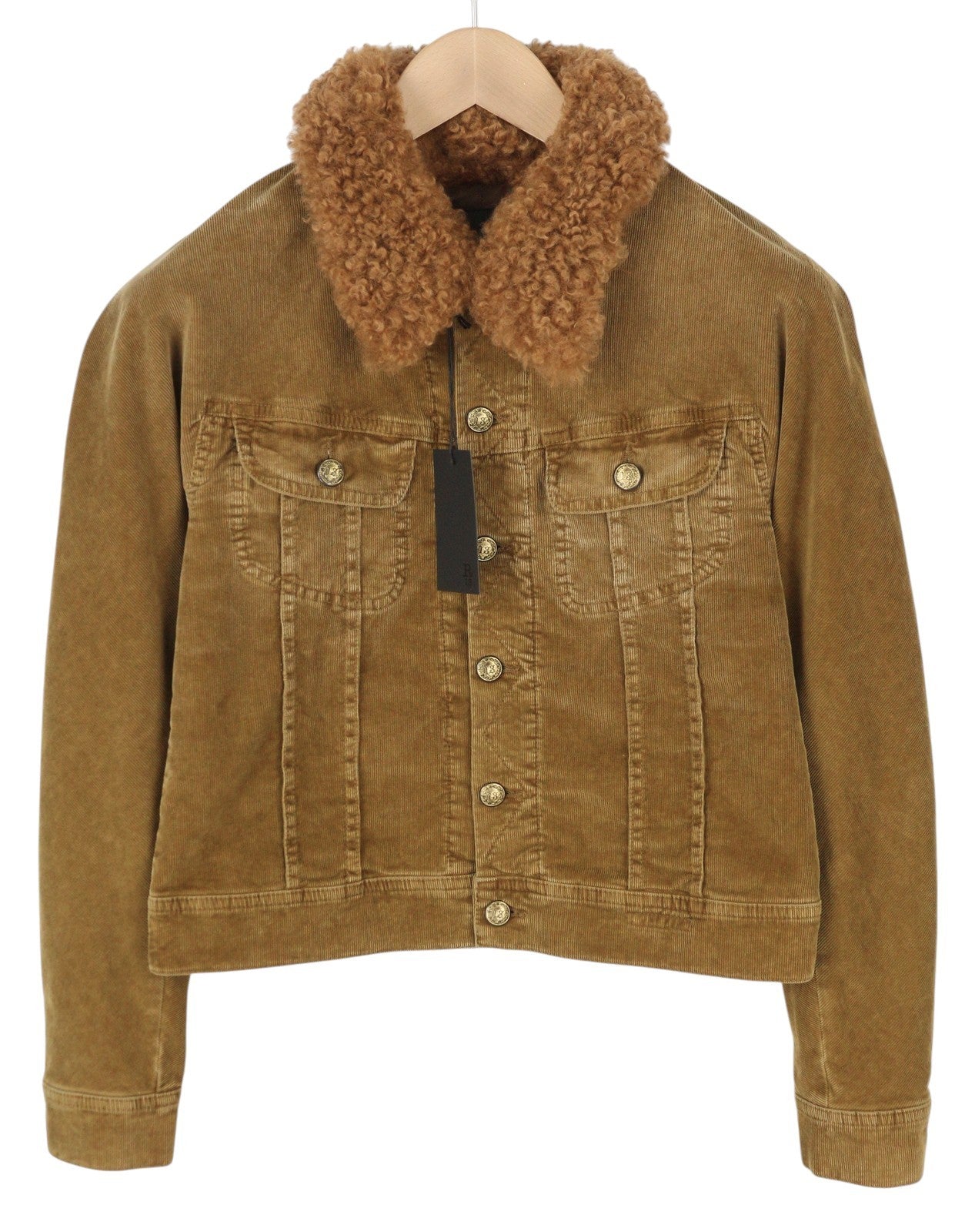R13 Skinny Trucker Women Jacket S Golden Brown Stretch Cord Button FW25 RRP1199