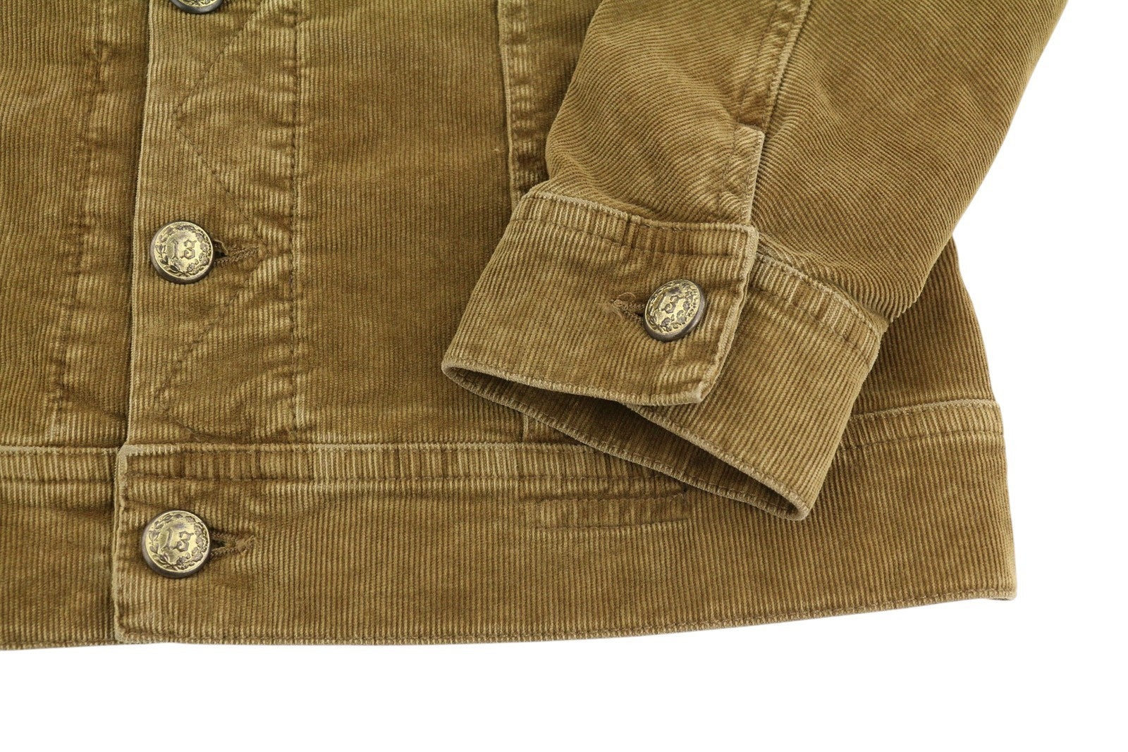 R13 Skinny Trucker Women Jacket S Golden Brown Stretch Cord Button FW25 RRP1199