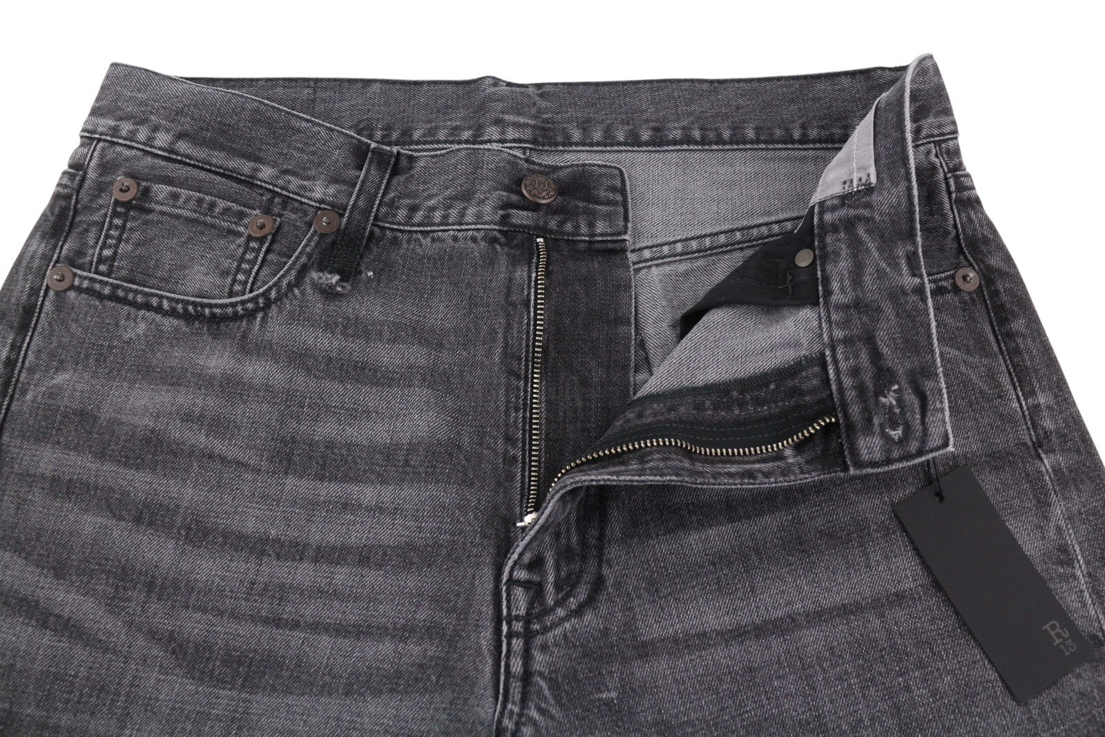 R13 Boyfriend Women Jeans 28 Wilson Black Whiskers Faded Denim Cropped Zip PS25