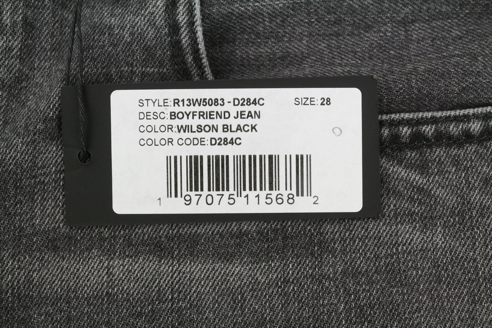 R13 Boyfriend Women Jeans 28 Wilson Black Whiskers Faded Denim Cropped Zip PS25