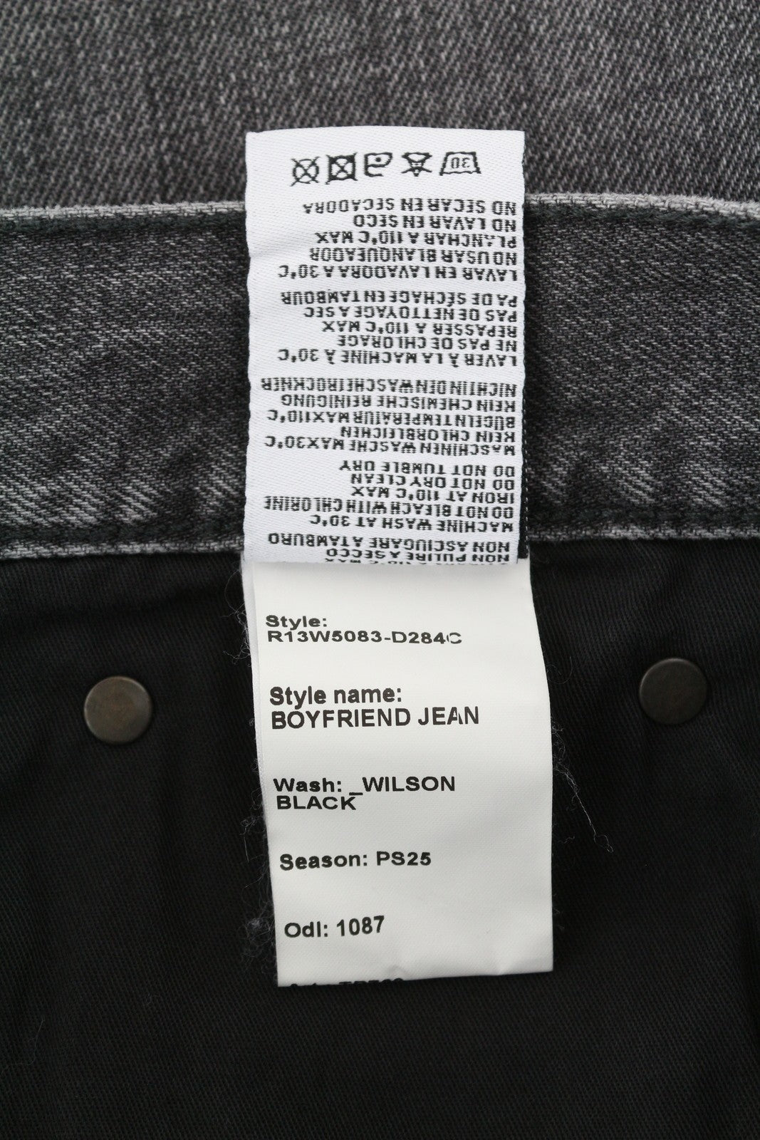 R13 Boyfriend Women Jeans 28 Wilson Black Whiskers Faded Denim Cropped Zip PS25