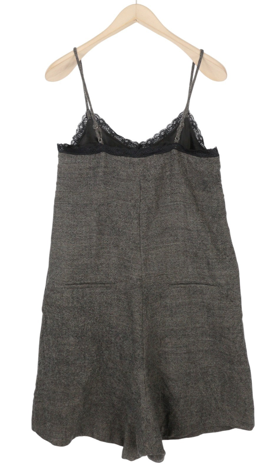 R13 Lace Trimmed Women Romper S Dark Grey Sleeveless Plaid Wool PF25 RRP1075