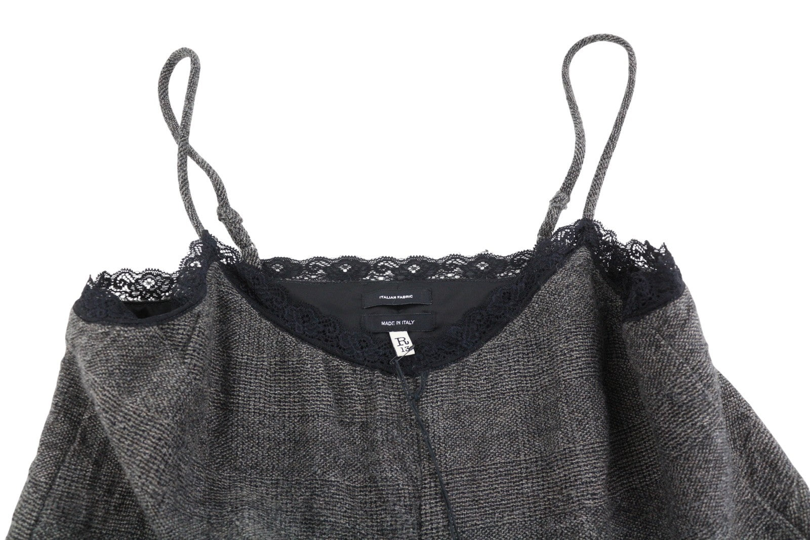 R13 Lace Trimmed Women Romper S Dark Grey Sleeveless Plaid Wool PF25 RRP1075