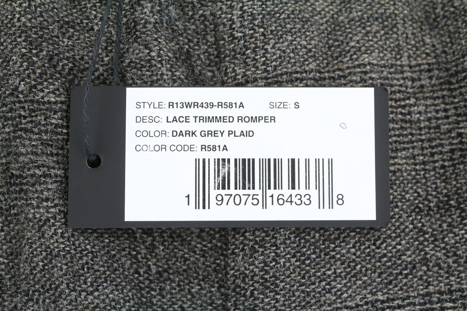 R13 Lace Trimmed Women Romper S Dark Grey Sleeveless Plaid Wool PF25 RRP1075