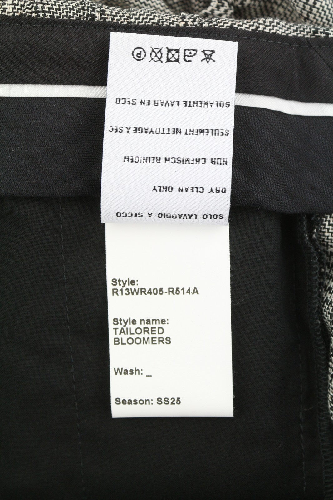 R13 Tailored Bloomers Women Shorts 27 Grey Plaid Linen Elastic Hem SS25 RRP499