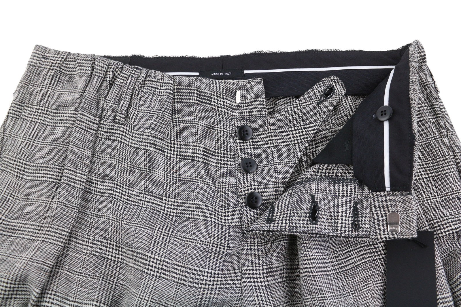 R13 Tailored Bloomers Women Shorts 27 Grey Plaid Linen Elastic Hem SS25 RRP499