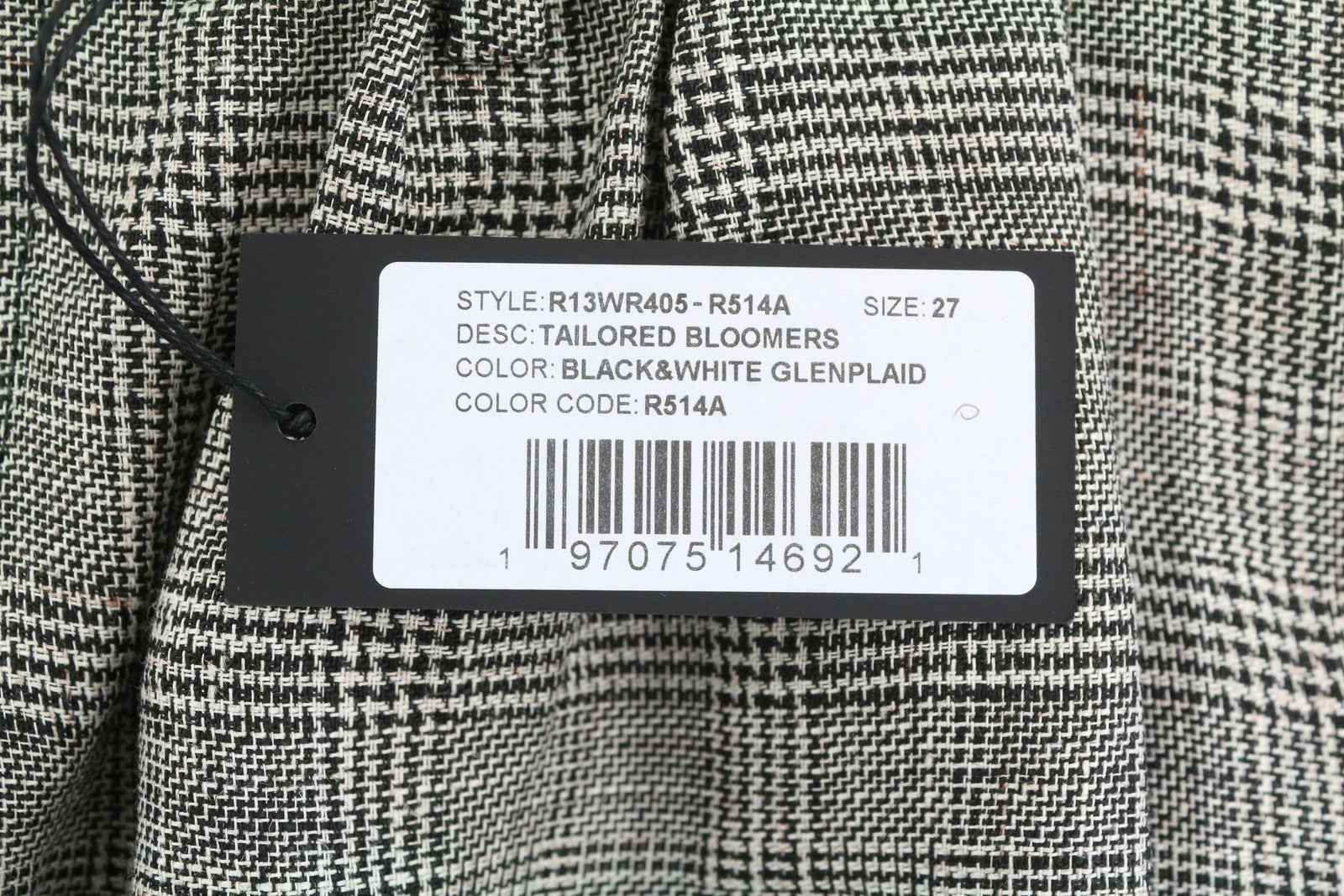 R13 Tailored Bloomers Women Shorts 27 Grey Plaid Linen Elastic Hem SS25 RRP499