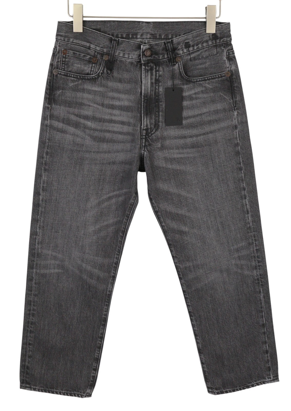 R13 Boyfriend Women Jeans 27 Wilson Black Whiskers Faded Cropped Denim PS25