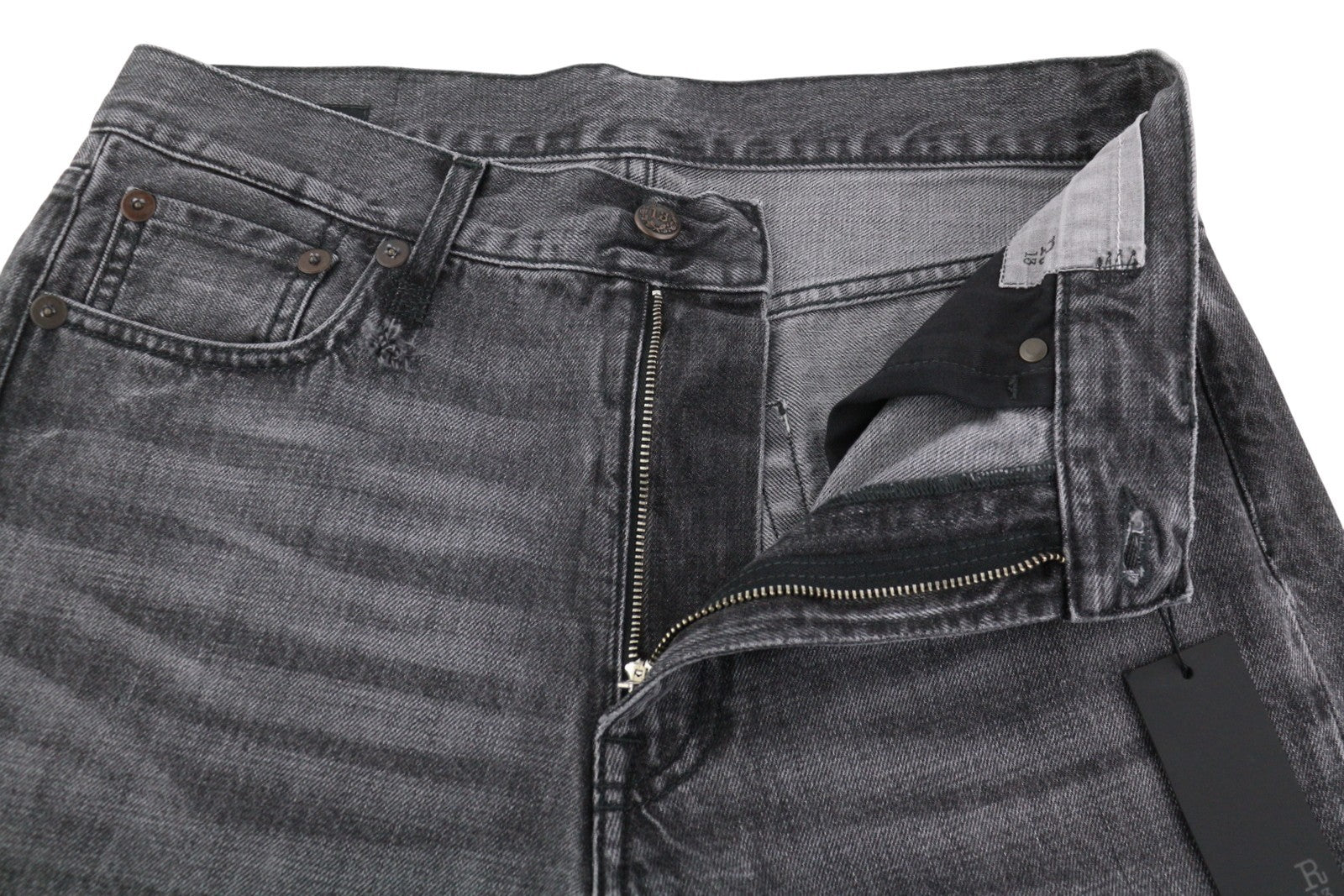 R13 Boyfriend Women Jeans 27 Wilson Black Whiskers Faded Cropped Denim PS25