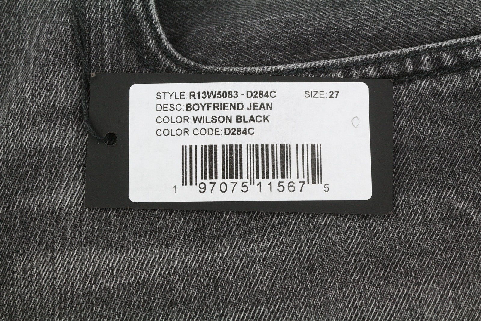 R13 Boyfriend Women Jeans 27 Wilson Black Whiskers Faded Cropped Denim PS25