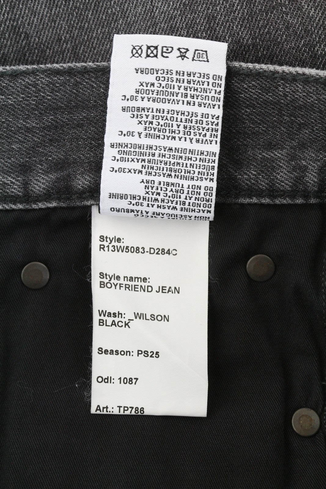 R13 Boyfriend Women Jeans 27 Wilson Black Whiskers Faded Cropped Denim PS25