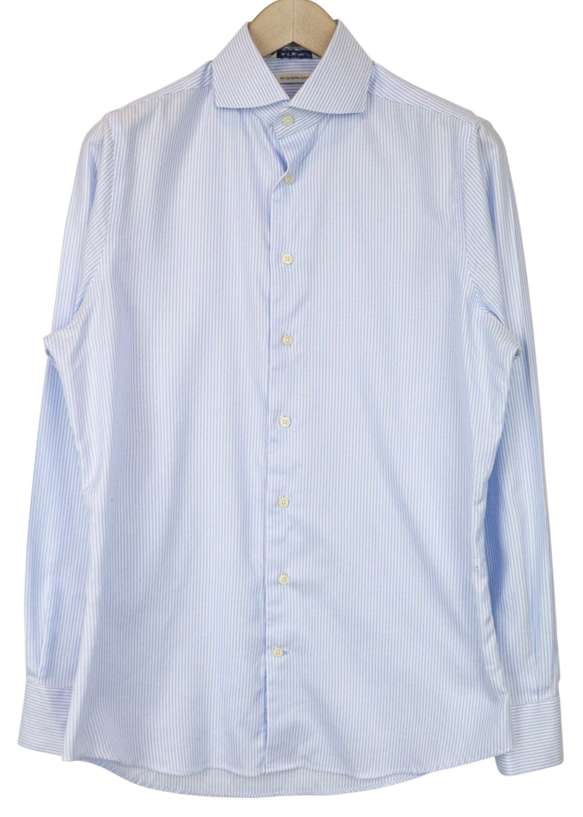 SUITSUPPLY Men's Shirt 39/15 1/2 Extra Slim Cotton Blue Striped Pattern Formal