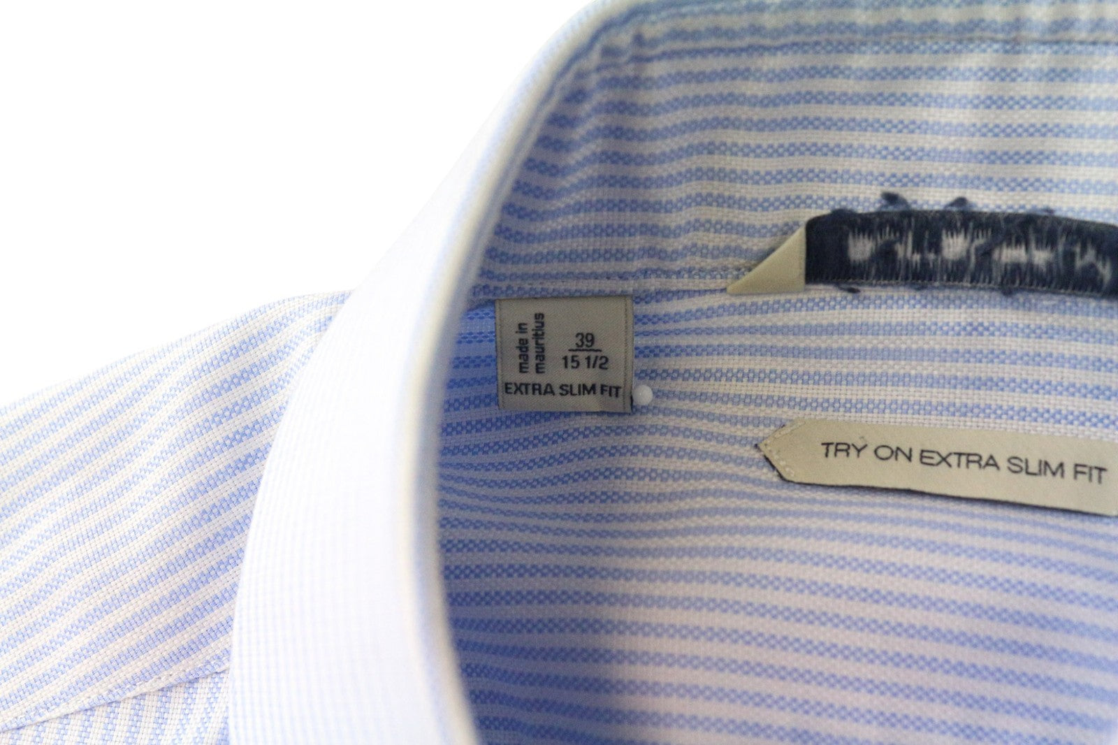 SUITSUPPLY Men's Shirt 39/15 1/2 Extra Slim Cotton Blue Striped Pattern Formal