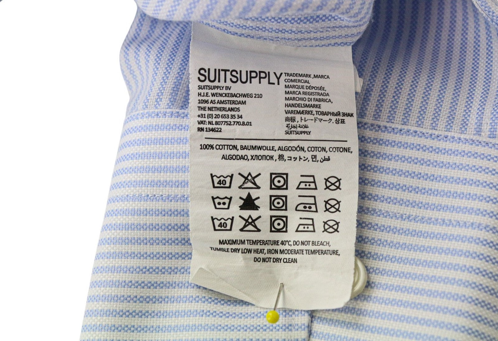 SUITSUPPLY Men's Shirt 39/15 1/2 Extra Slim Cotton Blue Striped Pattern Formal