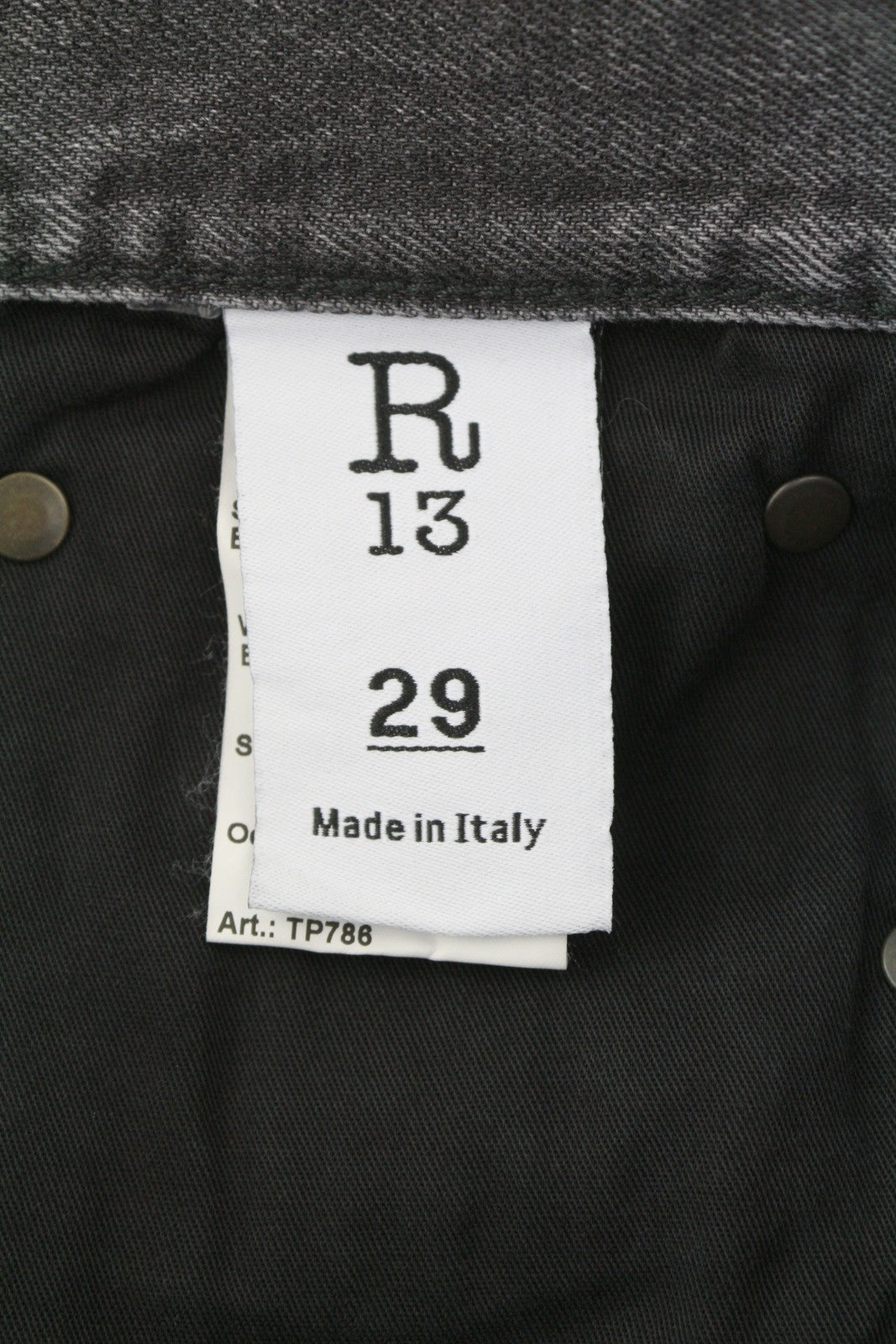 R13 Boyfriend Women Jeans 29 Wilson Black Whiskers Faded Cropped Straight PS25