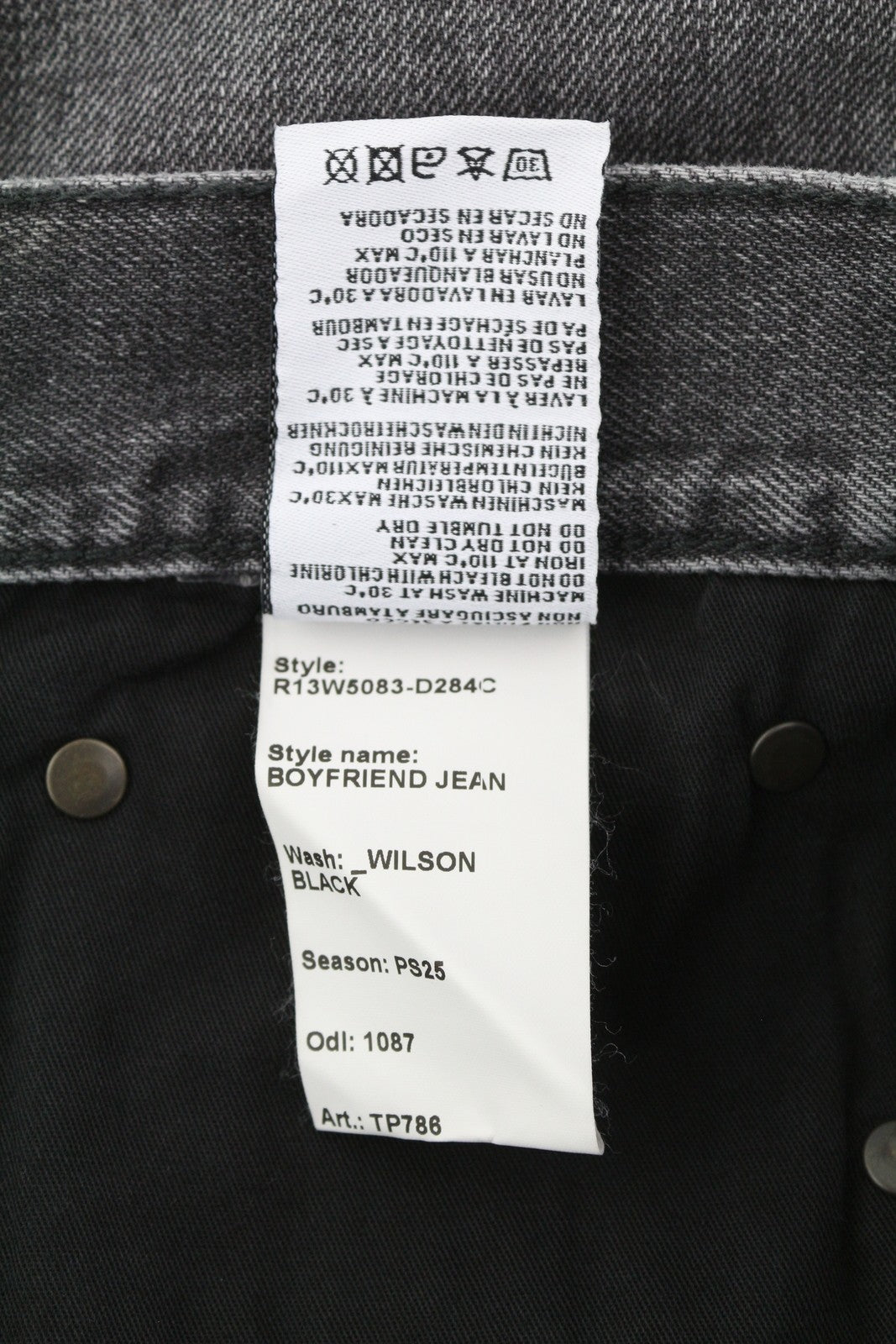 R13 Boyfriend Women Jeans 29 Wilson Black Whiskers Faded Cropped Straight PS25