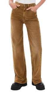 R13 Charlotte Women Trousers 24 Golden Brown Stretch Cord Flared FW25 RRP599