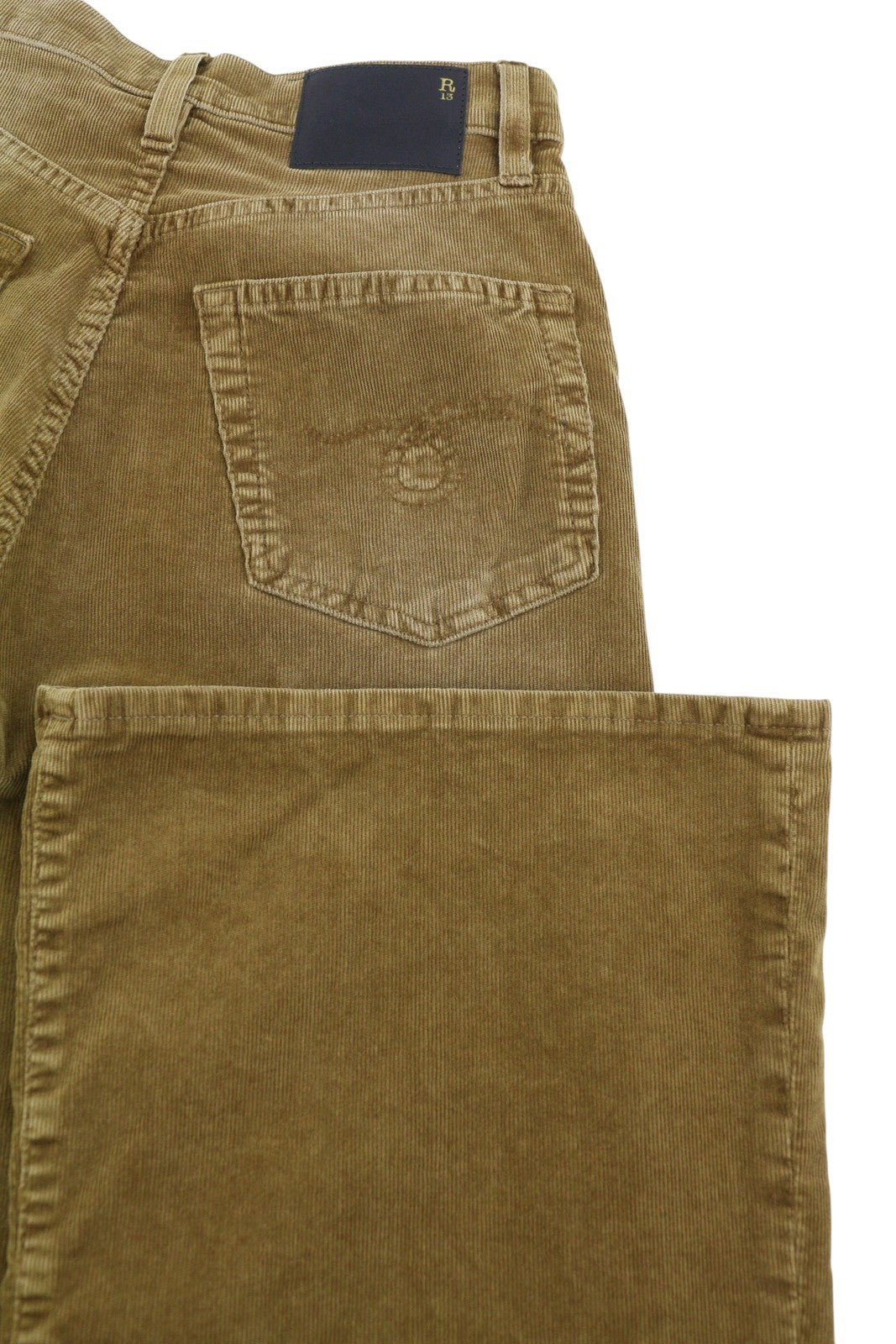 R13 Charlotte Women Trousers 24 Golden Brown Stretch Cord Flared FW25 RRP599