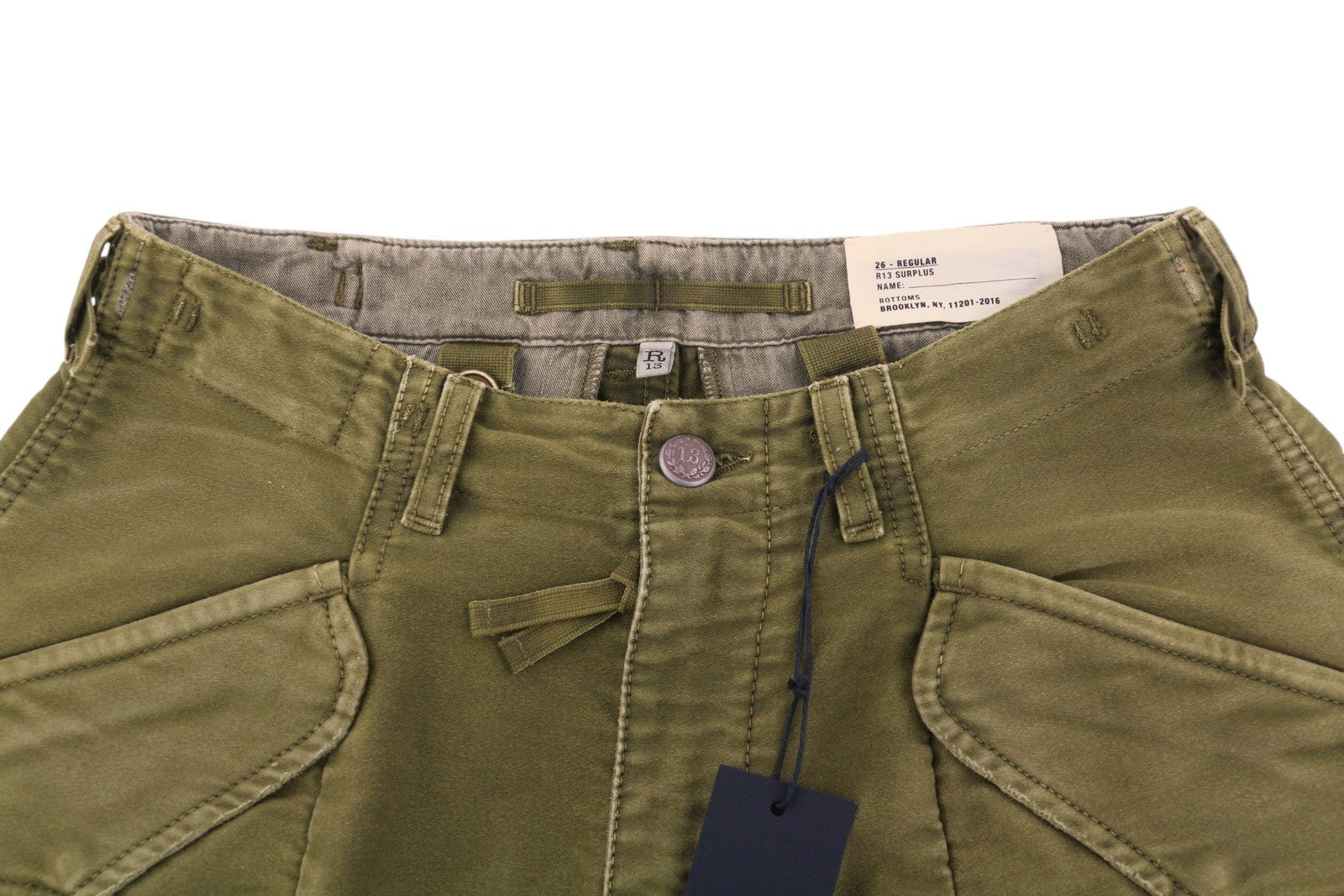 R13 Ankle Military Women Trousers 26 Olive Garment Dyed Cargo Logo FW25 RRP1199