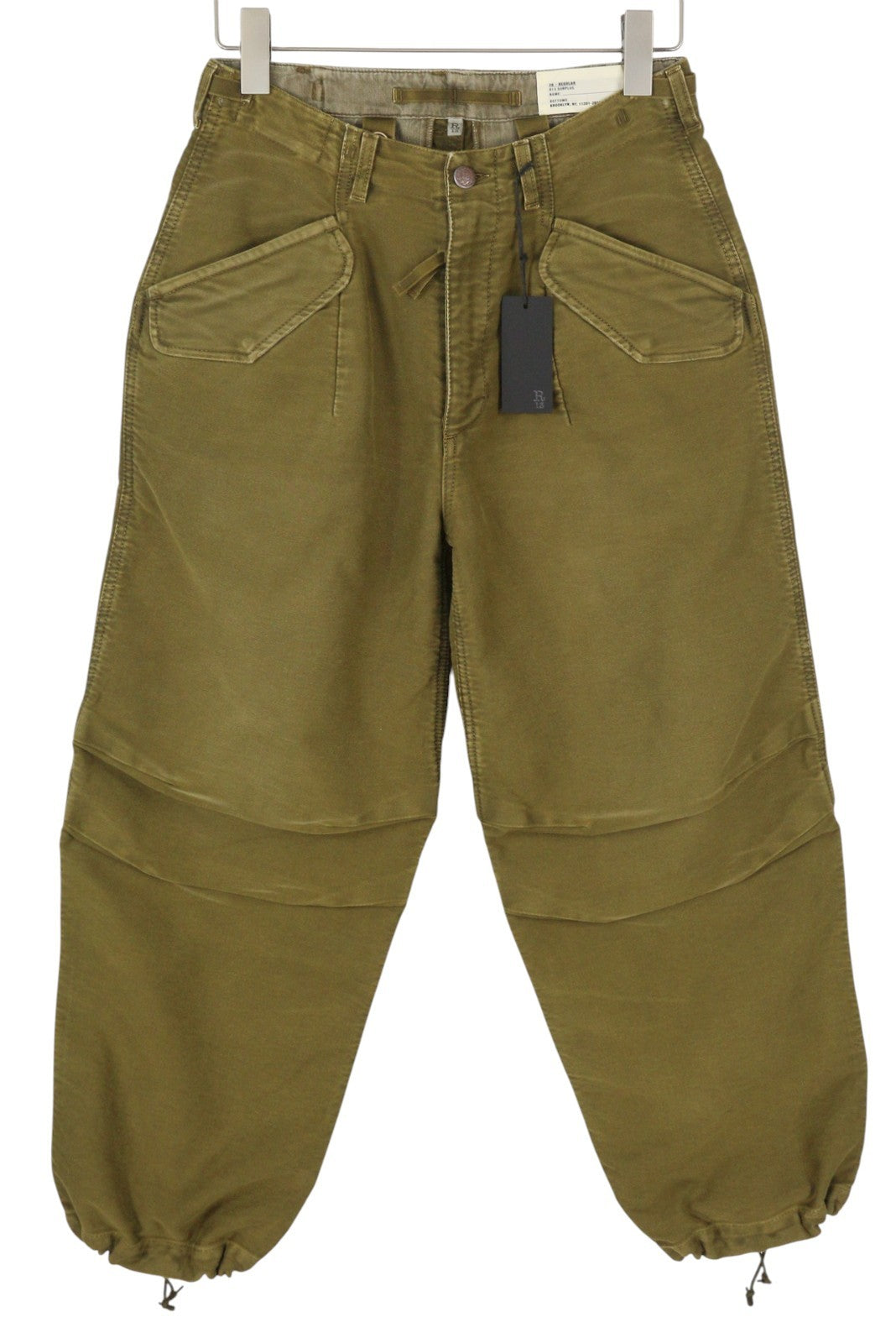 R13 Ankle Military Women Trousers 26 Olive Garment Dyed Cargo Logo FW25 RRP1199