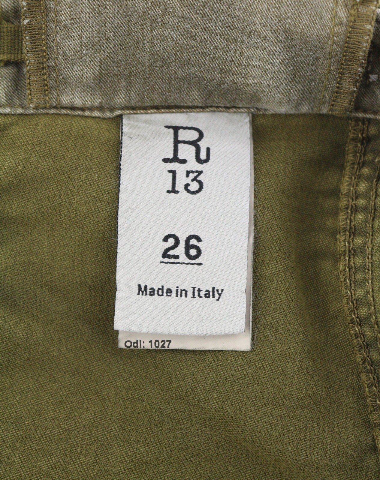R13 Ankle Military Women Trousers 26 Olive Garment Dyed Cargo Logo FW25 RRP1199