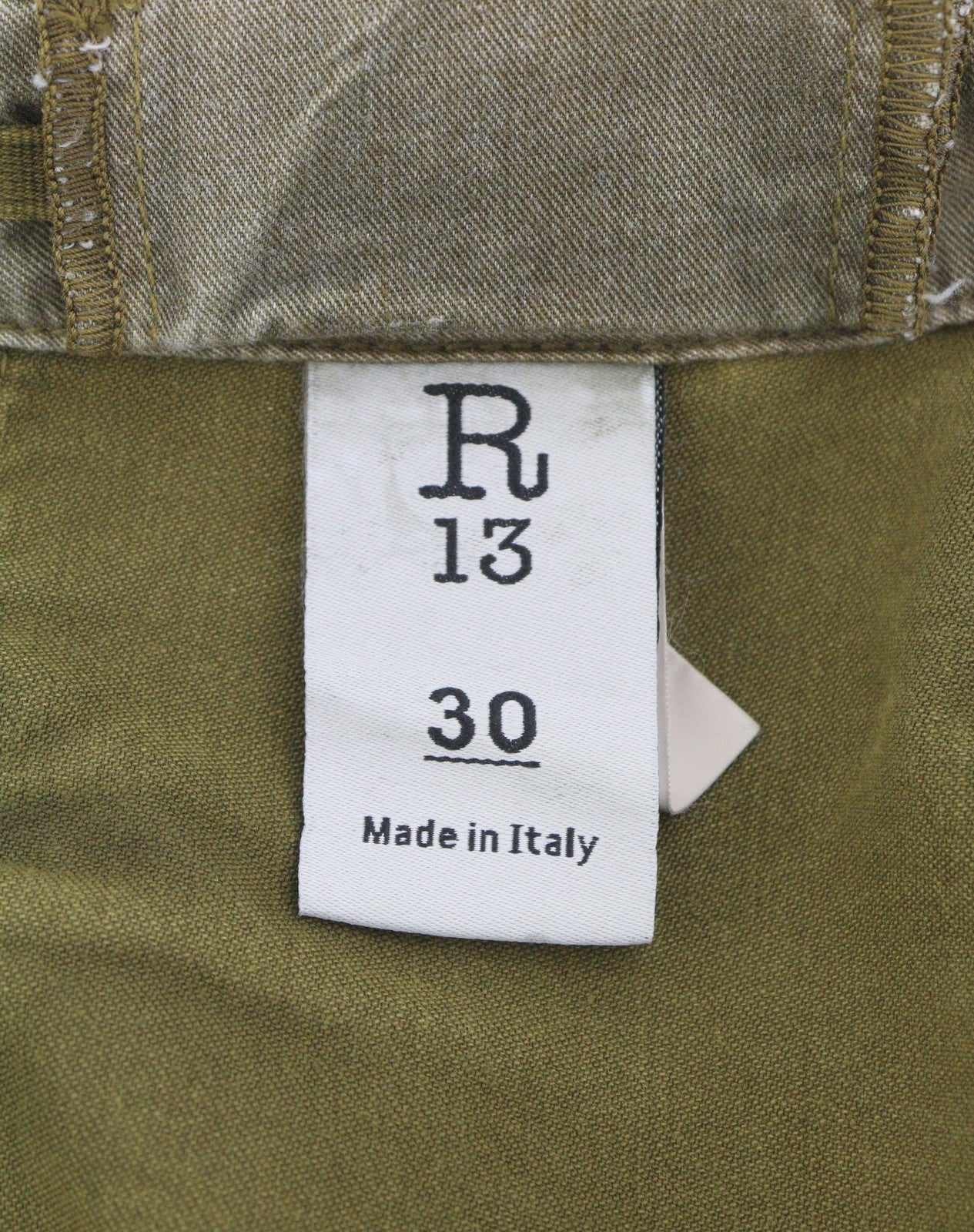 R13 Ankle Military Women Trousers 30 Olive Garment Dyed Cargo Zip FW25 RRP1199