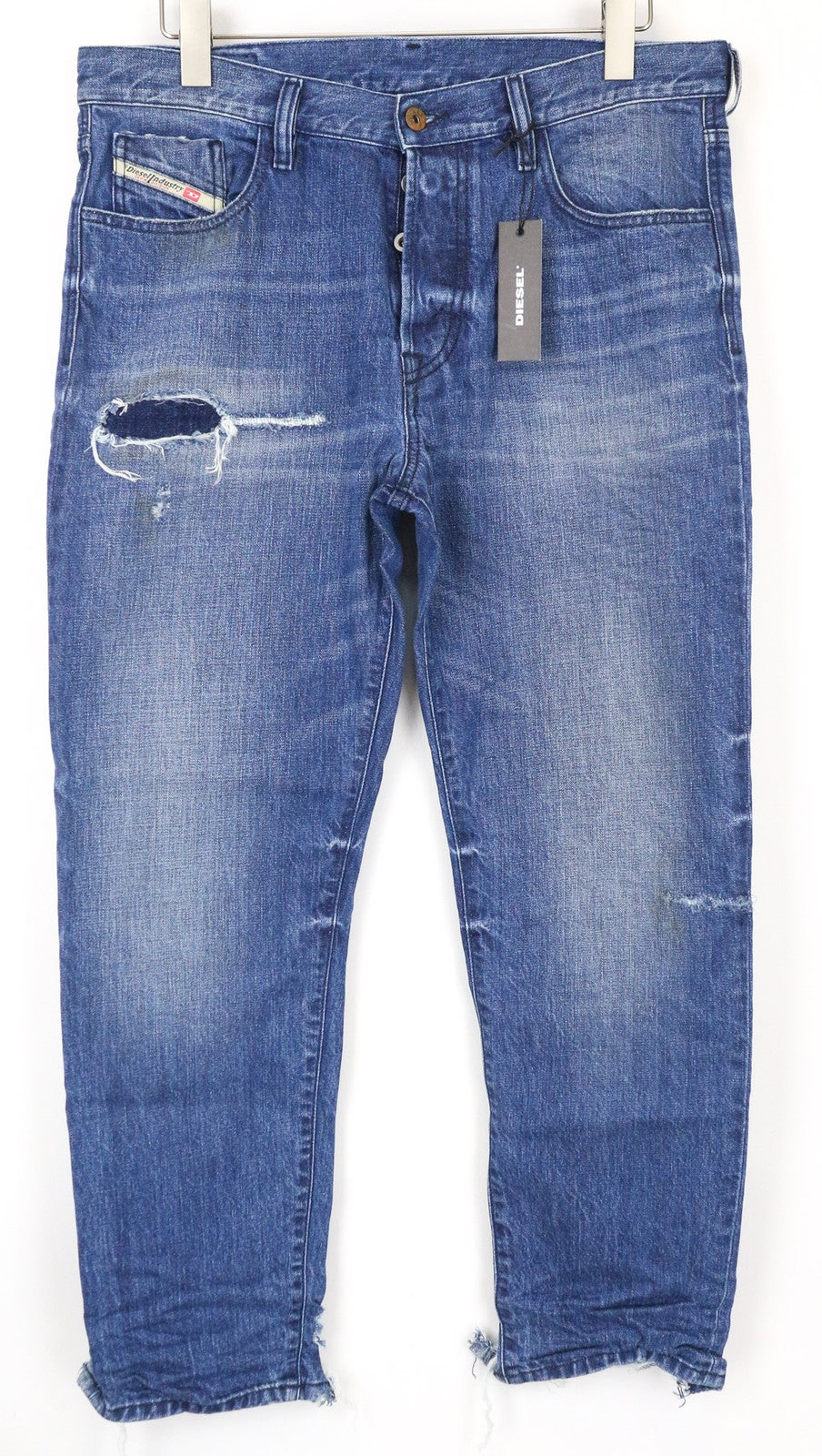 DIESEL Mharky 080AH Men's W34 Slim Distressed Blue Washed Casual Fit Jeans