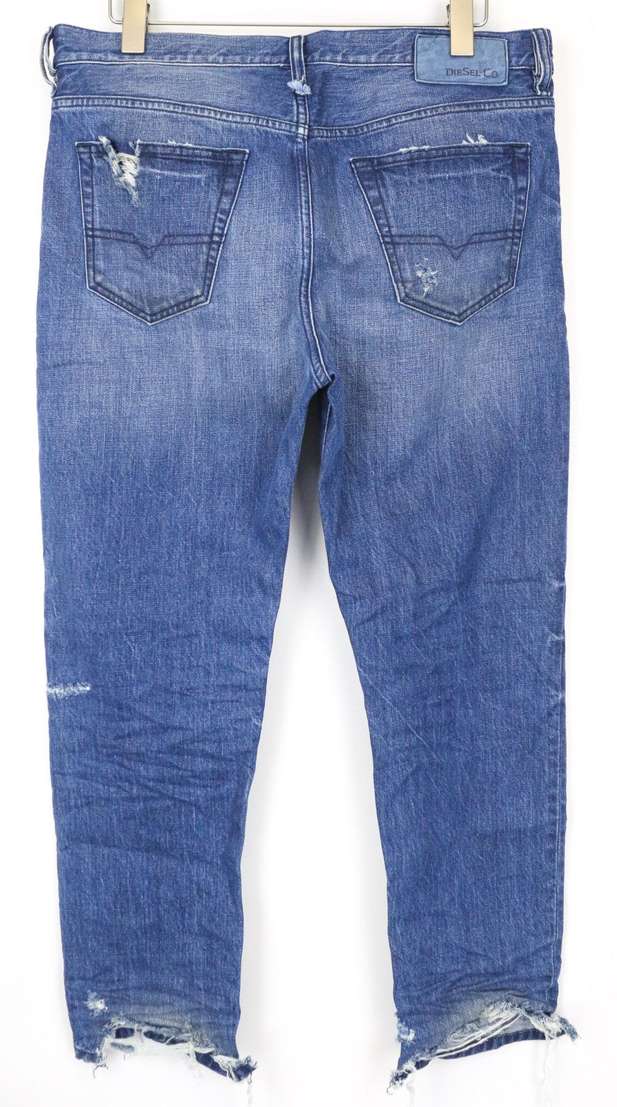 DIESEL Mharky 080AH Men's W34 Slim Distressed Blue Washed Casual Fit Jeans