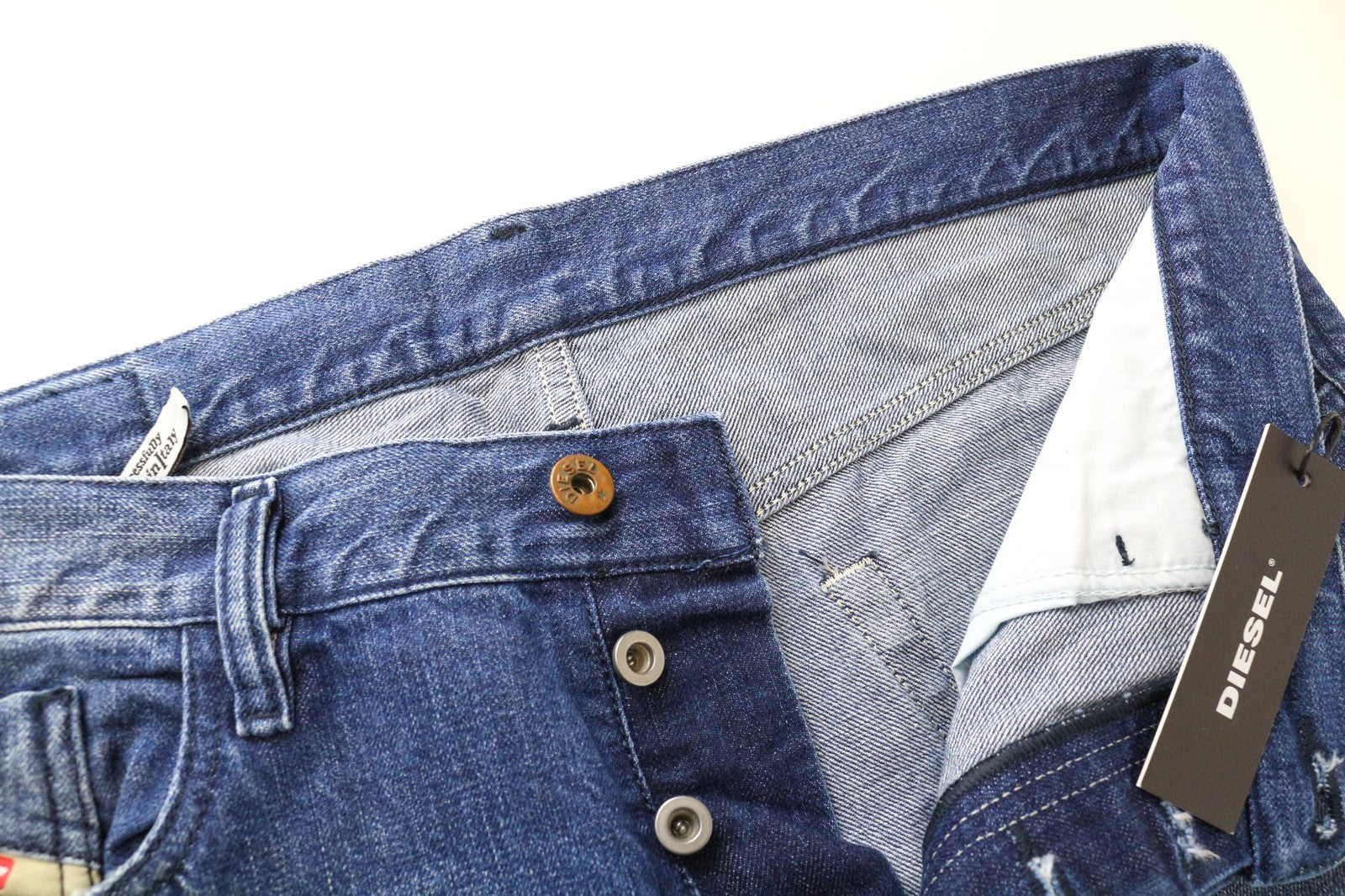 DIESEL Mharky 080AH Men's W34 Slim Distressed Blue Washed Casual Fit Jeans