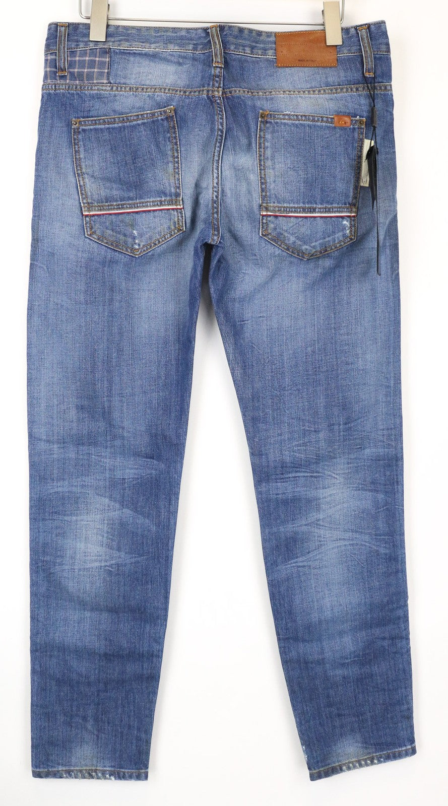 TAKESHY KUROSAWA Men's W34 Slim Fit Blue Pure Cotton Jeans Washed Aged Effect