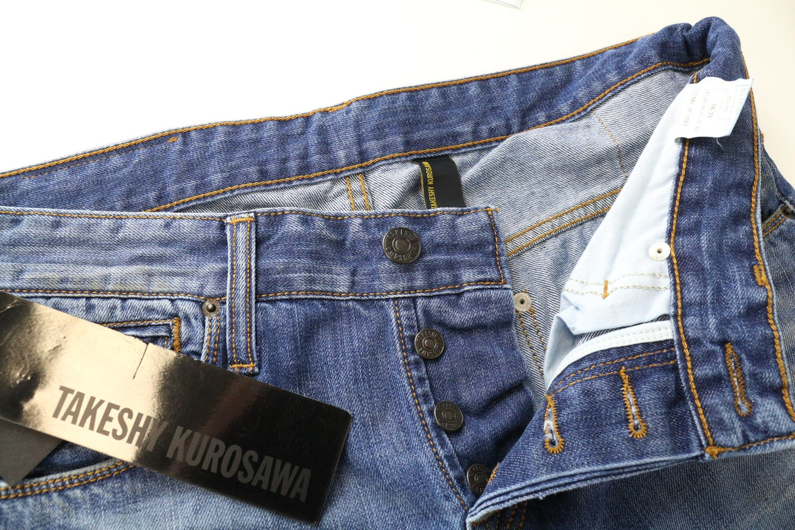 TAKESHY KUROSAWA Men's W34 Slim Fit Blue Pure Cotton Jeans Washed Aged Effect