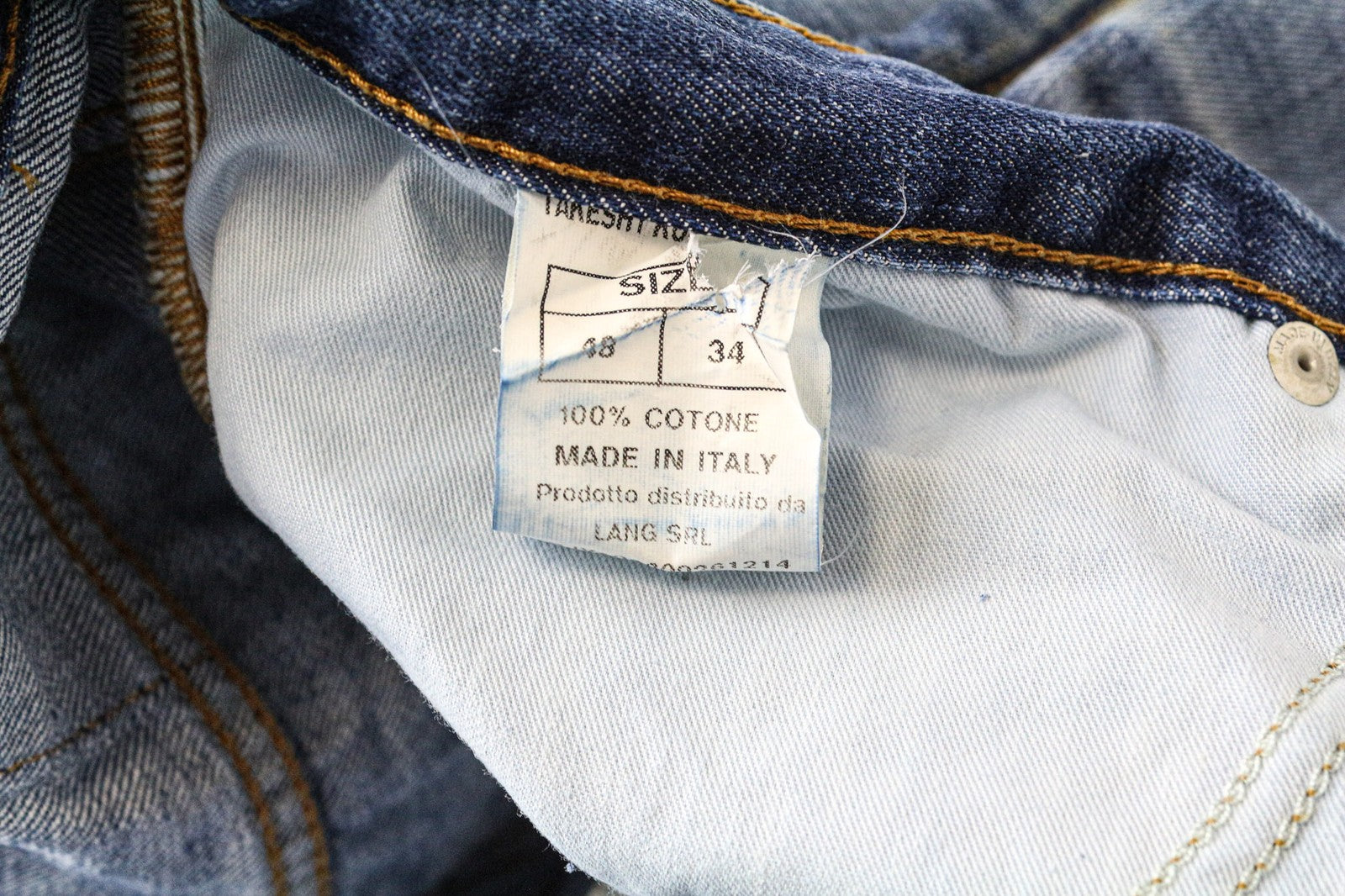 TAKESHY KUROSAWA Men's W34 Slim Fit Blue Pure Cotton Jeans Washed Aged Effect