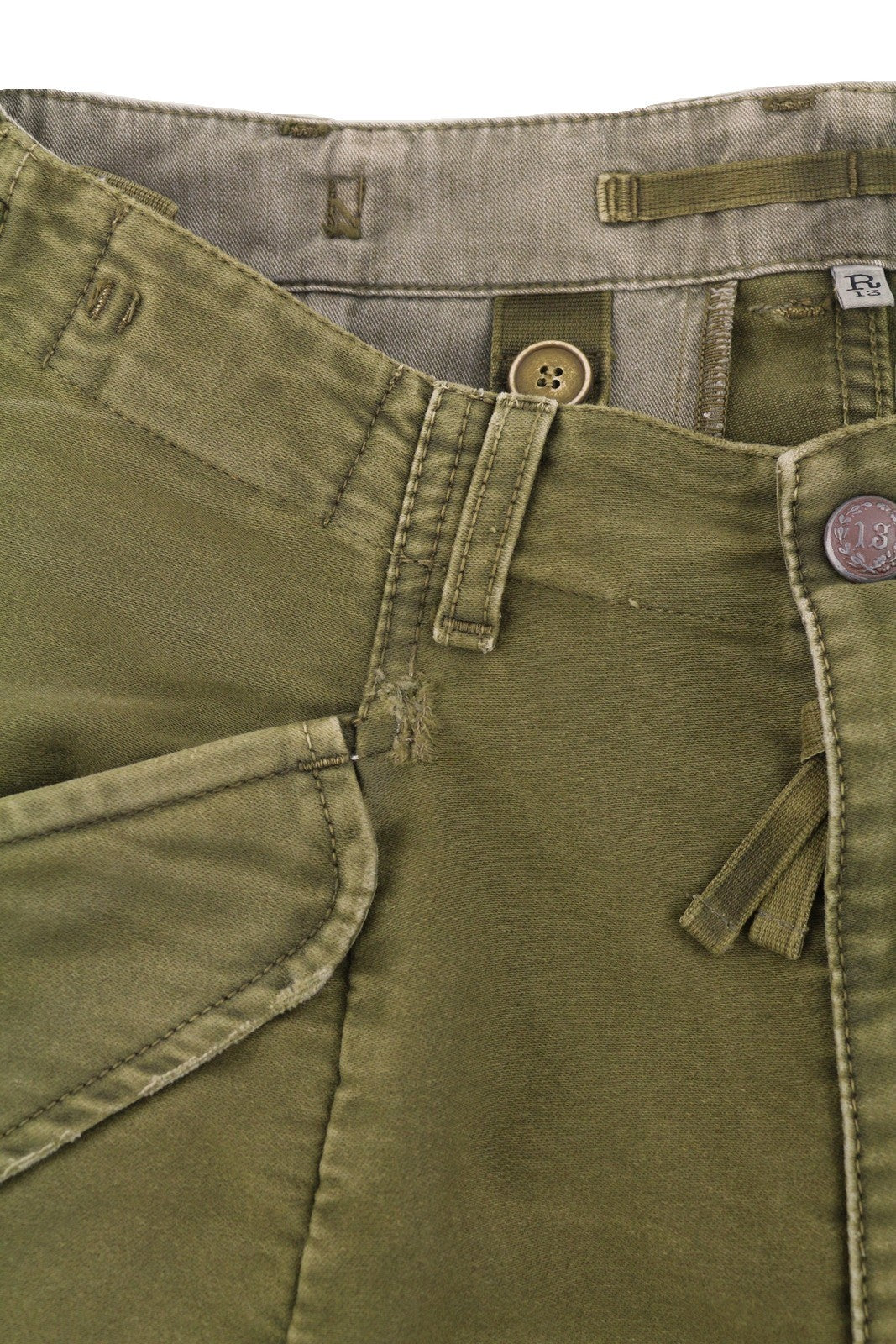 R13 Ankle Military Women Trousers 27 Olive Garment Dyed Moleskin FW25 RRP1199