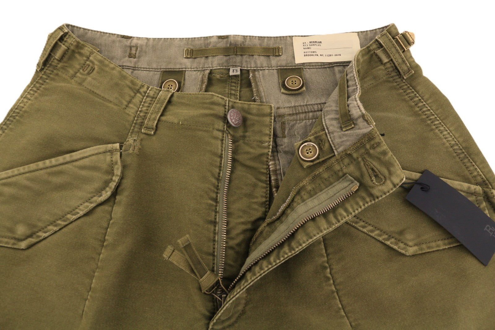 R13 Ankle Military Women Trousers 27 Olive Garment Dyed Moleskin FW25 RRP1199