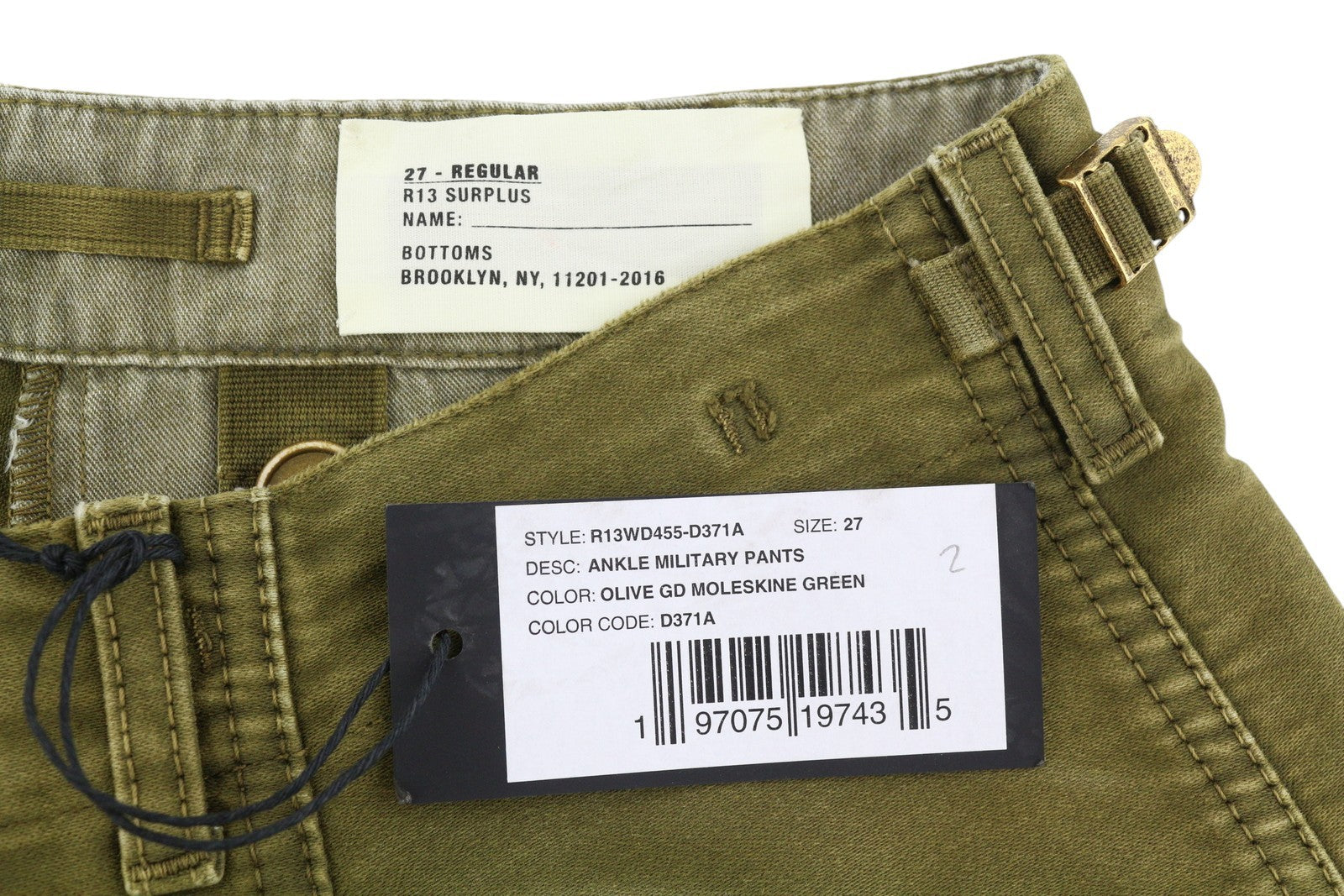 R13 Ankle Military Women Trousers 27 Olive Garment Dyed Moleskin FW25 RRP1199