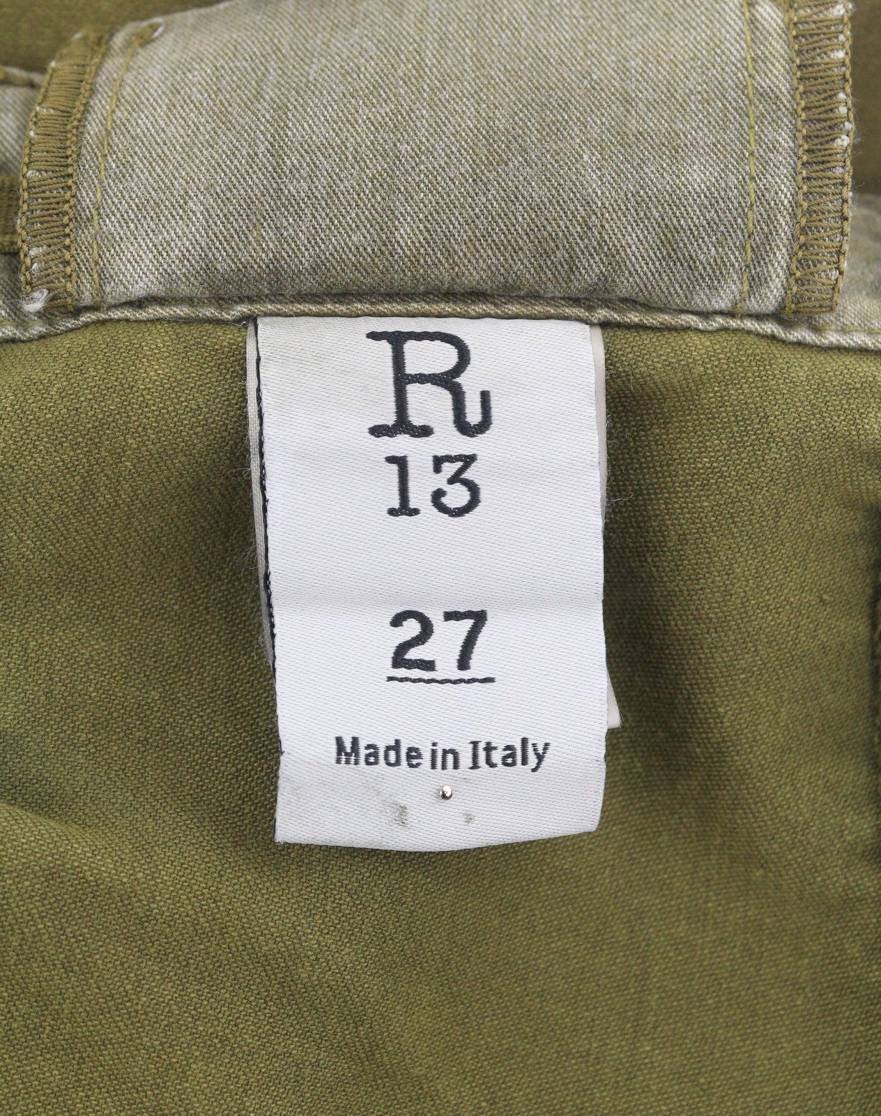 R13 Ankle Military Women Trousers 27 Olive Garment Dyed Moleskin FW25 RRP1199
