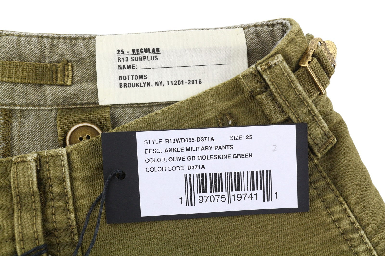 R13 Ankle Military Women Trousers 25 Olive Garment Dyed Cargo Logo FW25 RRP1199