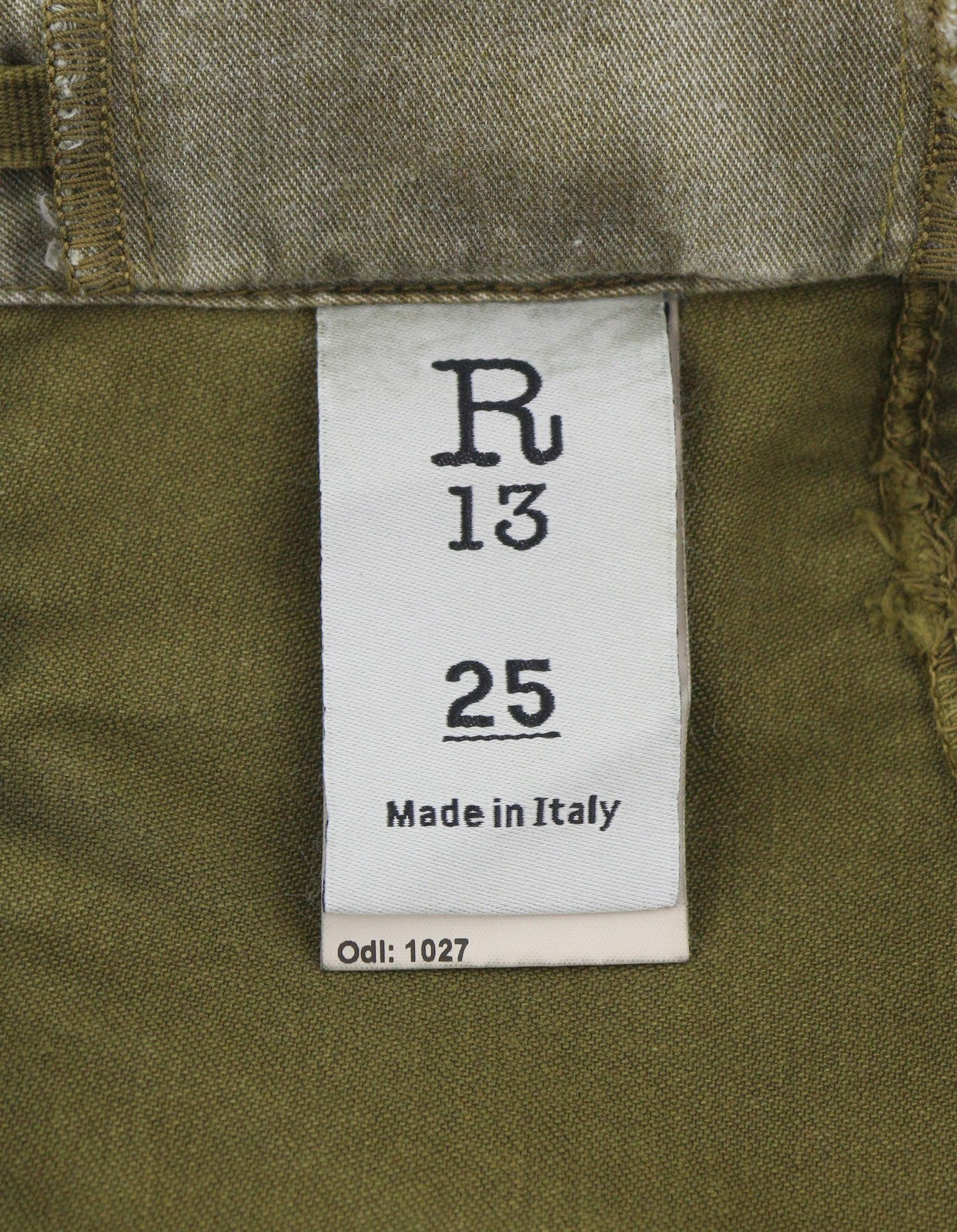 R13 Ankle Military Women Trousers 25 Olive Garment Dyed Cargo Logo FW25 RRP1199